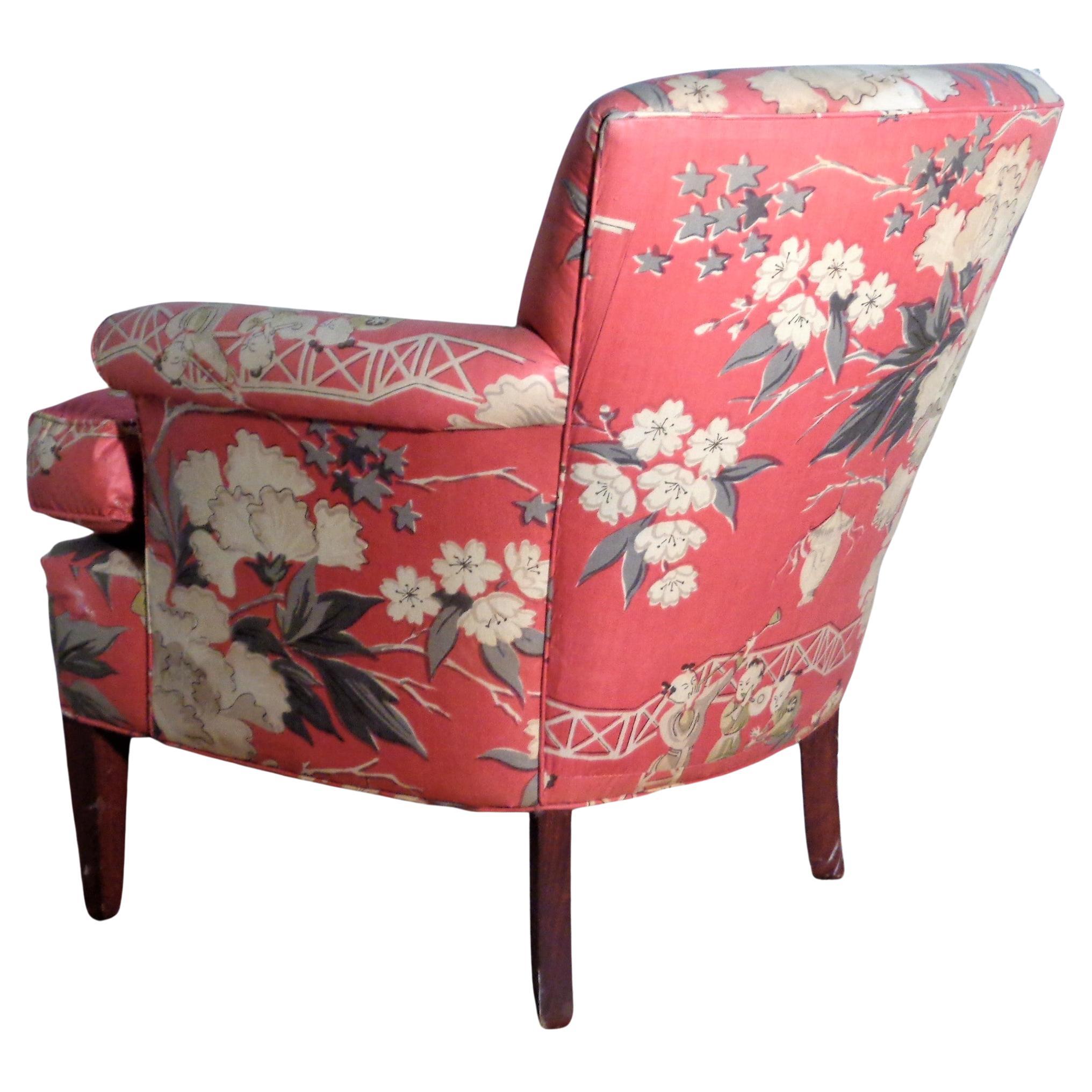 Mid-20th Century  Dorothy Draper Style Original Chinoiserie Upholstered Lounge Chair, 1940's For Sale