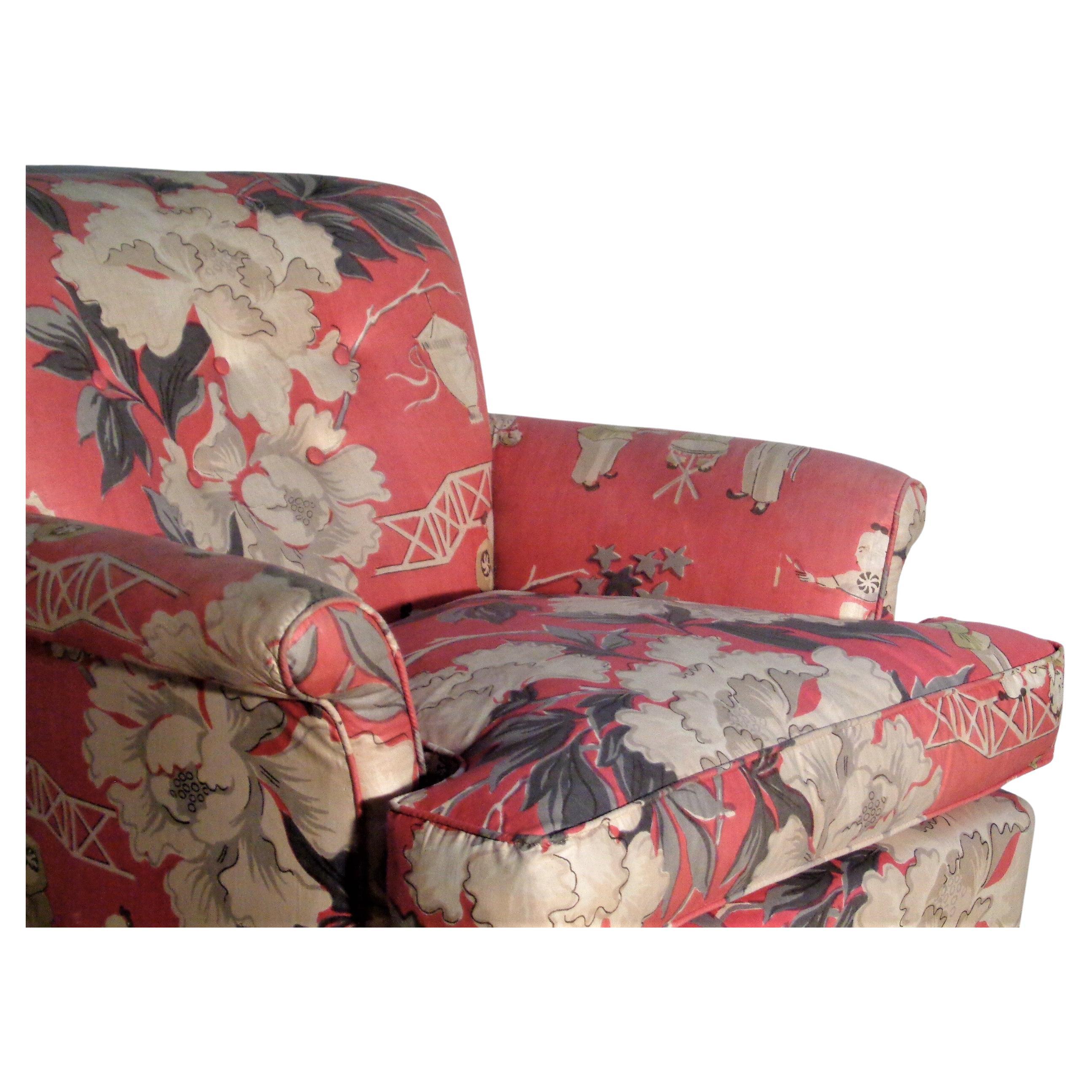  Dorothy Draper Style Original Chinoiserie Upholstered Lounge Chair, 1940's For Sale 2