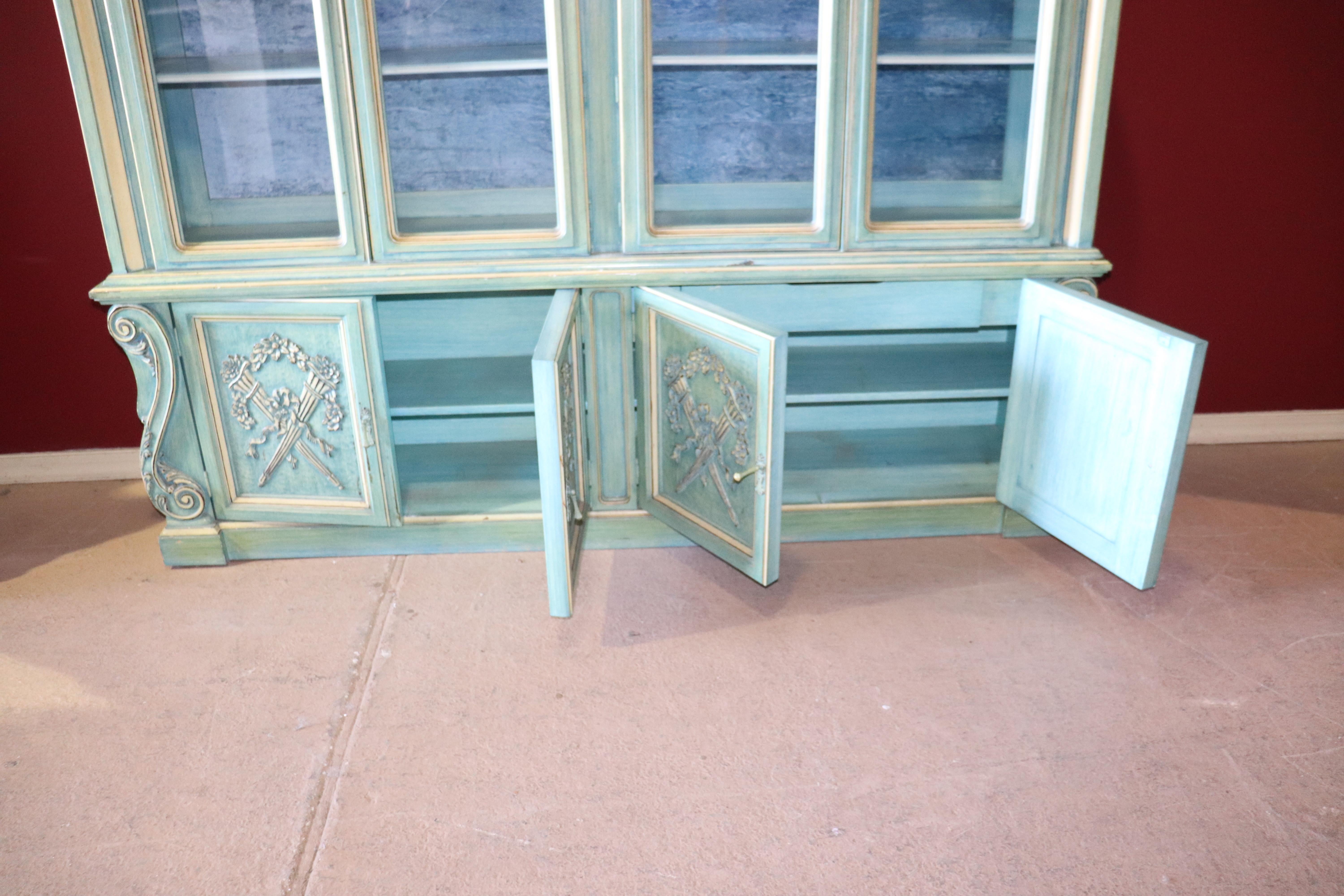 Dorothy Draper Style Painted French Louis XVI Breakfront China Cabinet Vitrine 7
