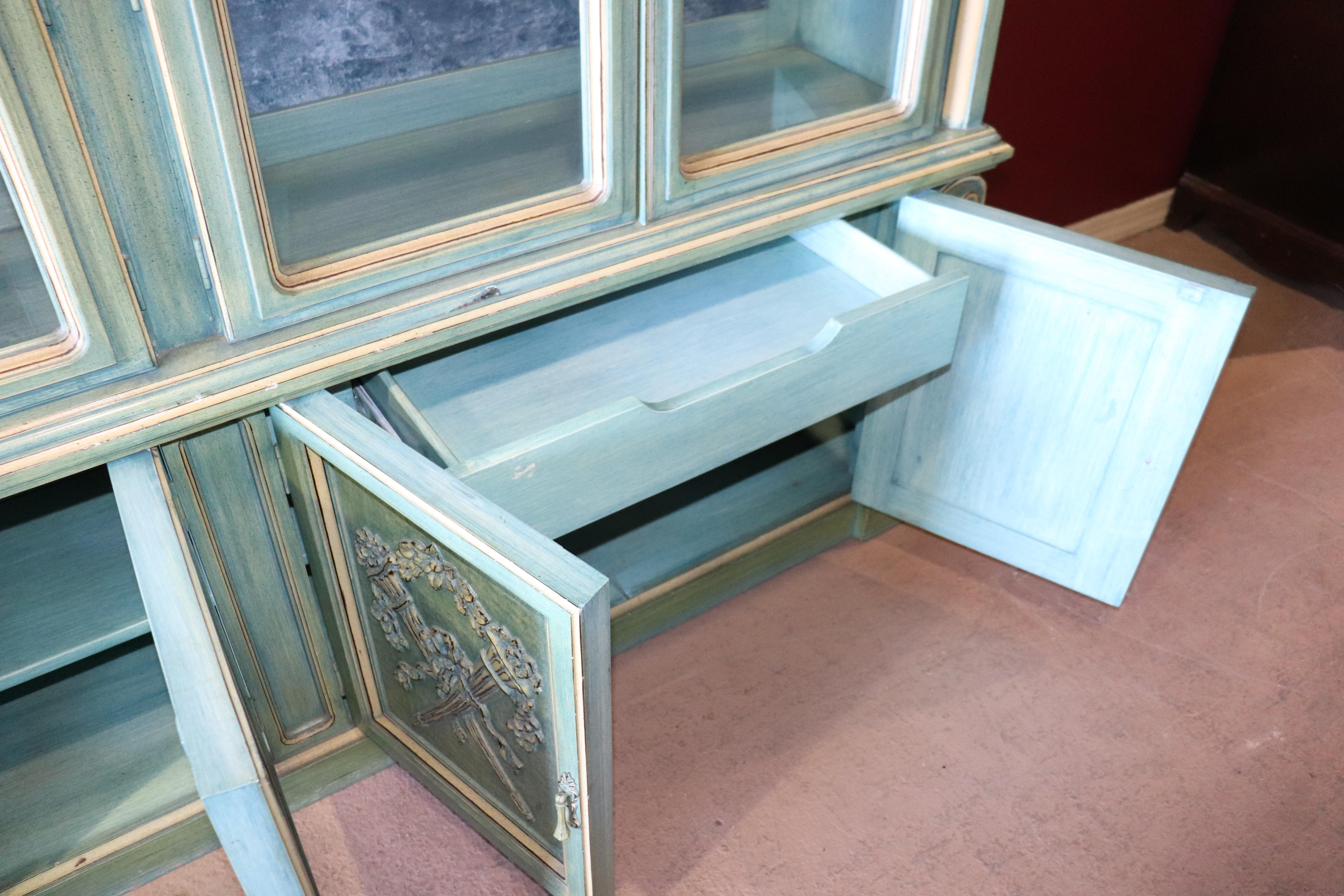 Dorothy Draper Style Painted French Louis XVI Breakfront China Cabinet Vitrine 8