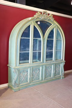 Dorothy Draper Style Painted French Louis XVI Breakfront China Cabinet Vitrine