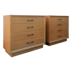 Dorothy Draper Style Pair Primavera Mahogany Chests Dressers, Mid-Century 1950s