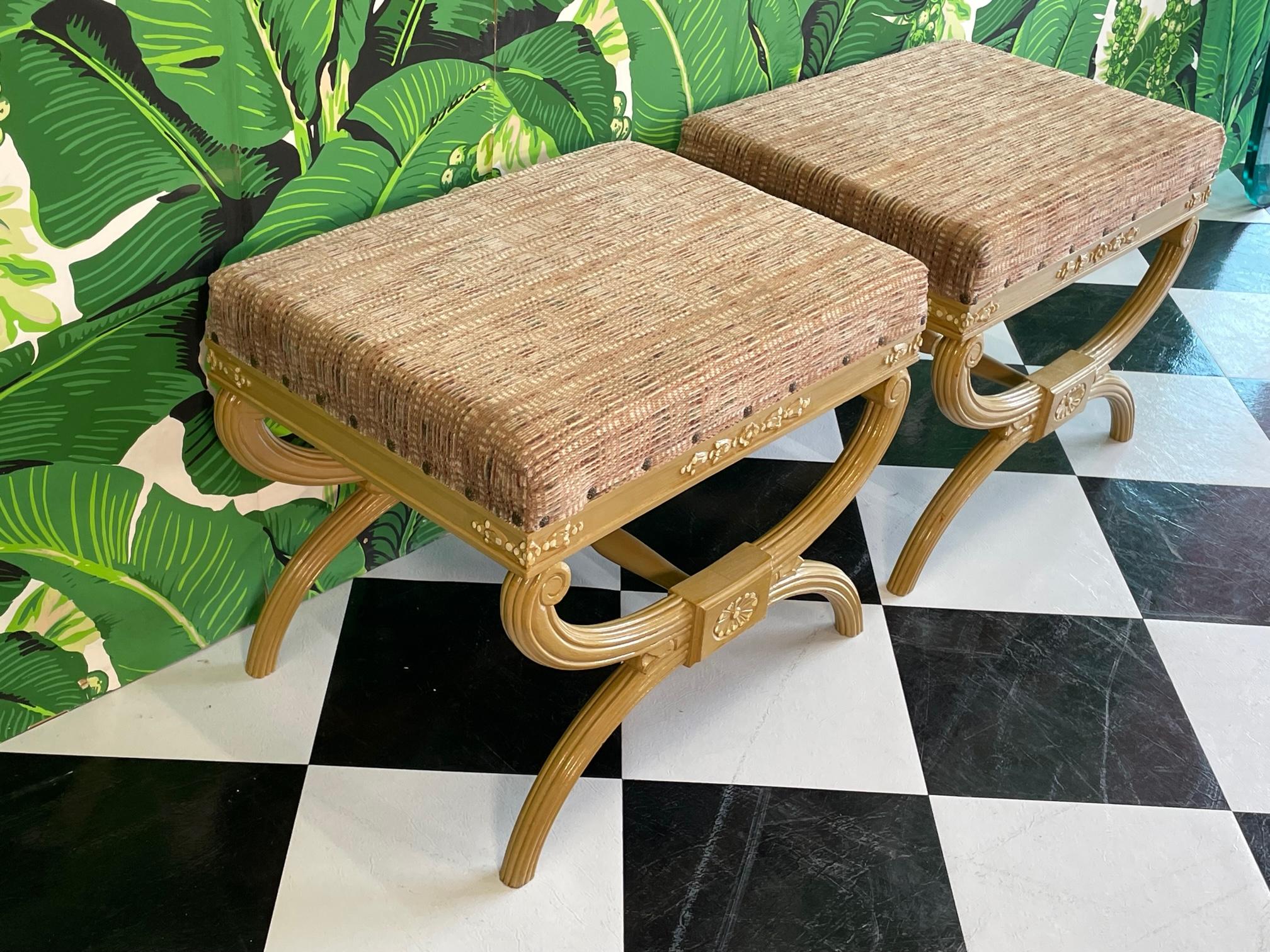 Hollywood Regency Dorothy Draper Style X Form Footstool Benches For Sale