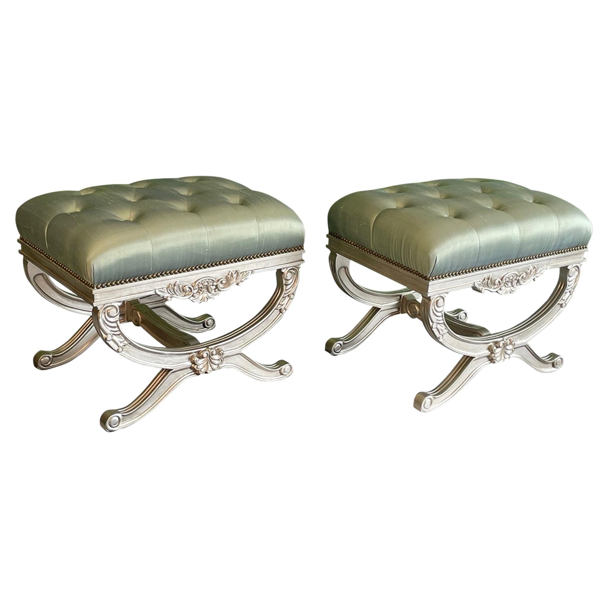 Dorothy Draper Style X Form Footstool Benches For Sale