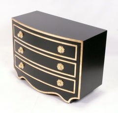 Dorothy Draper Viennese Chest in Black Lacquer with Gilt Trim and Hardware