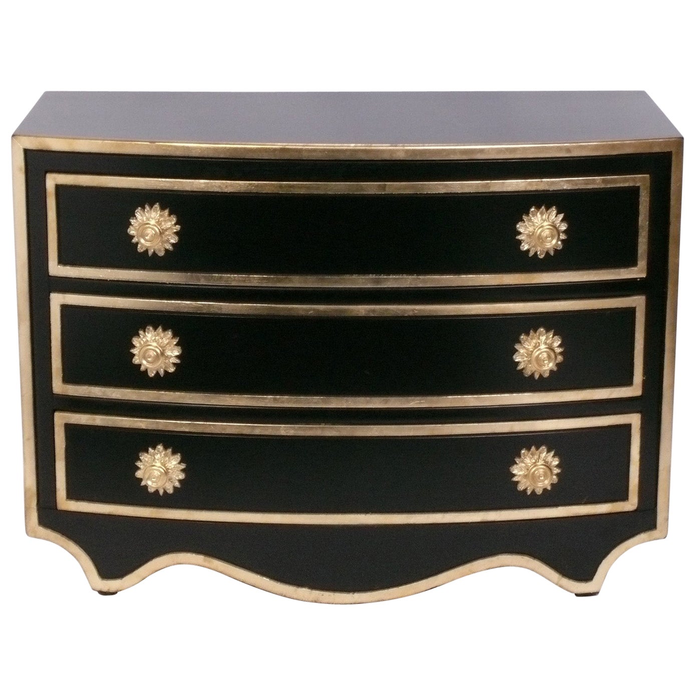 Dorothy Draper Viennese Chest in Black Lacquer with Gilt Trim and Hardware