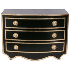 Dorothy Draper Viennese Chest in Black Lacquer with Gilt Trim and Hardware