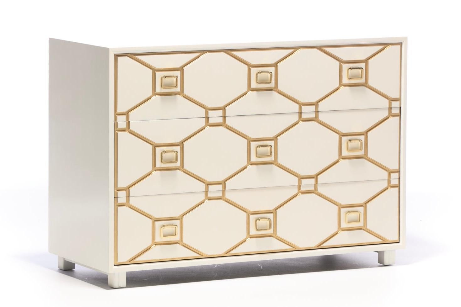 Mid-20th Century Dorothy Draper Viennese Collection Ivory Chest with Gold Incised Drawers For Sale