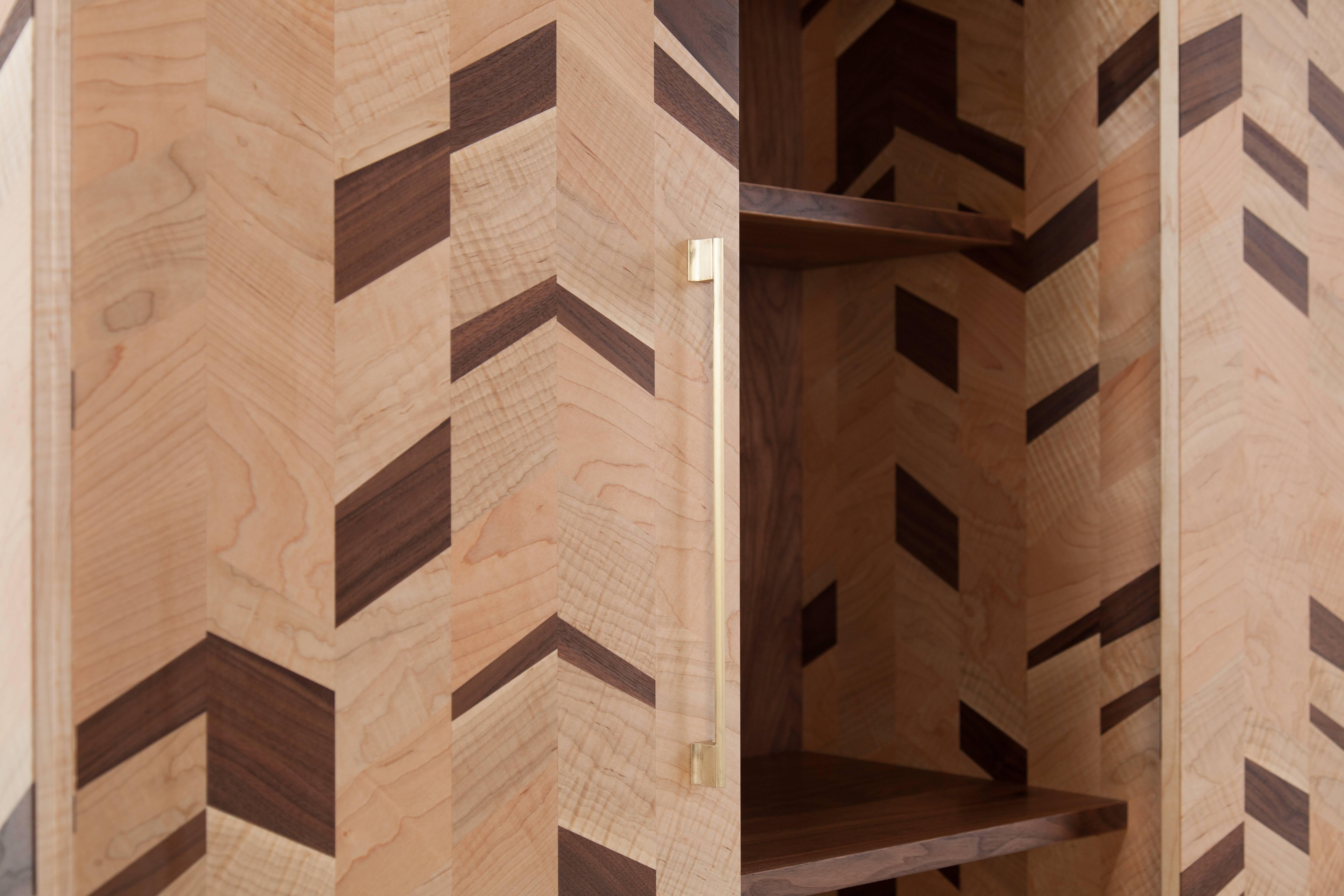Modern Dorothy Dry Bar, American Hardwood and Brass For Sale