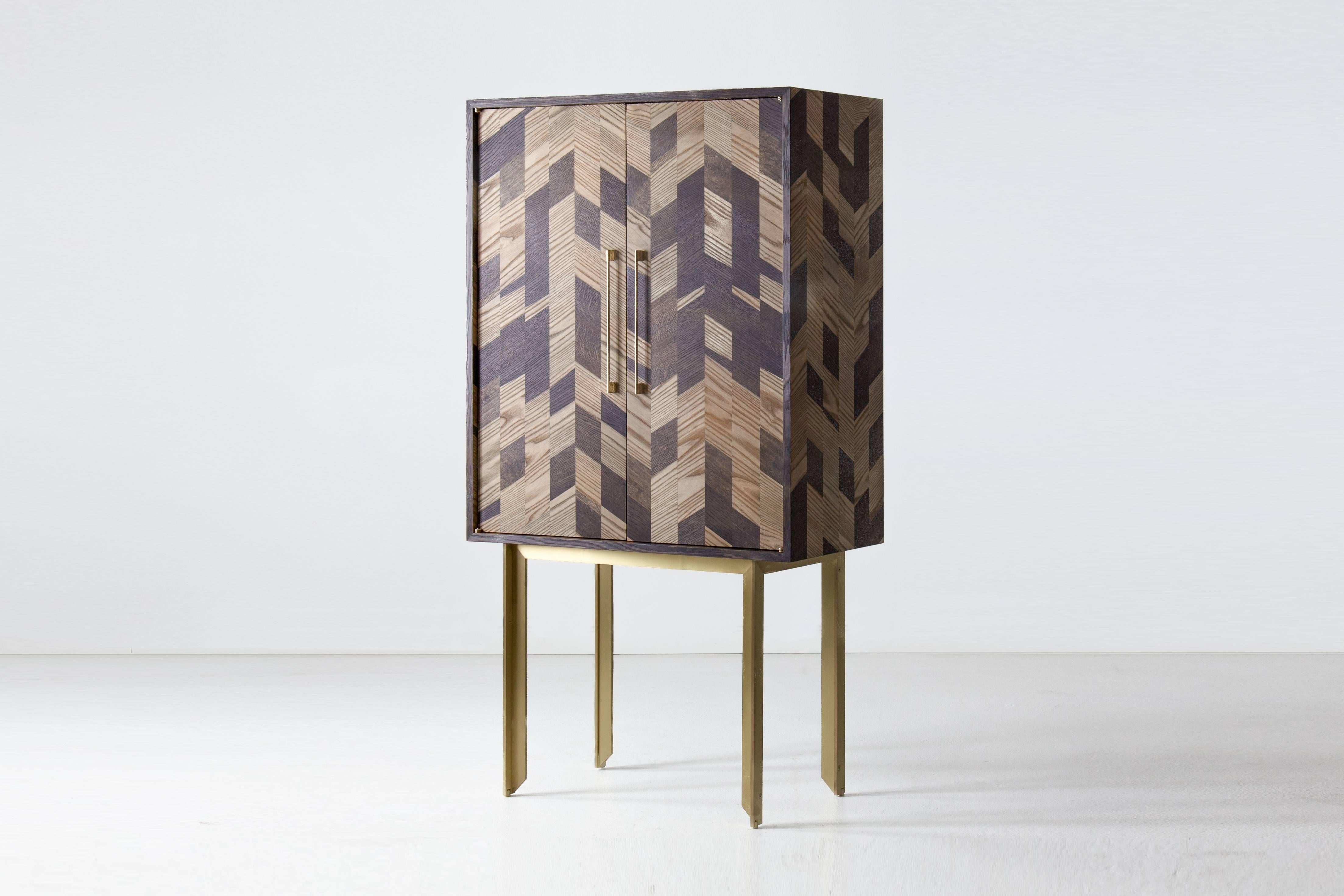 Dorothy Dry Bar, American Hardwood and Brass For Sale 1