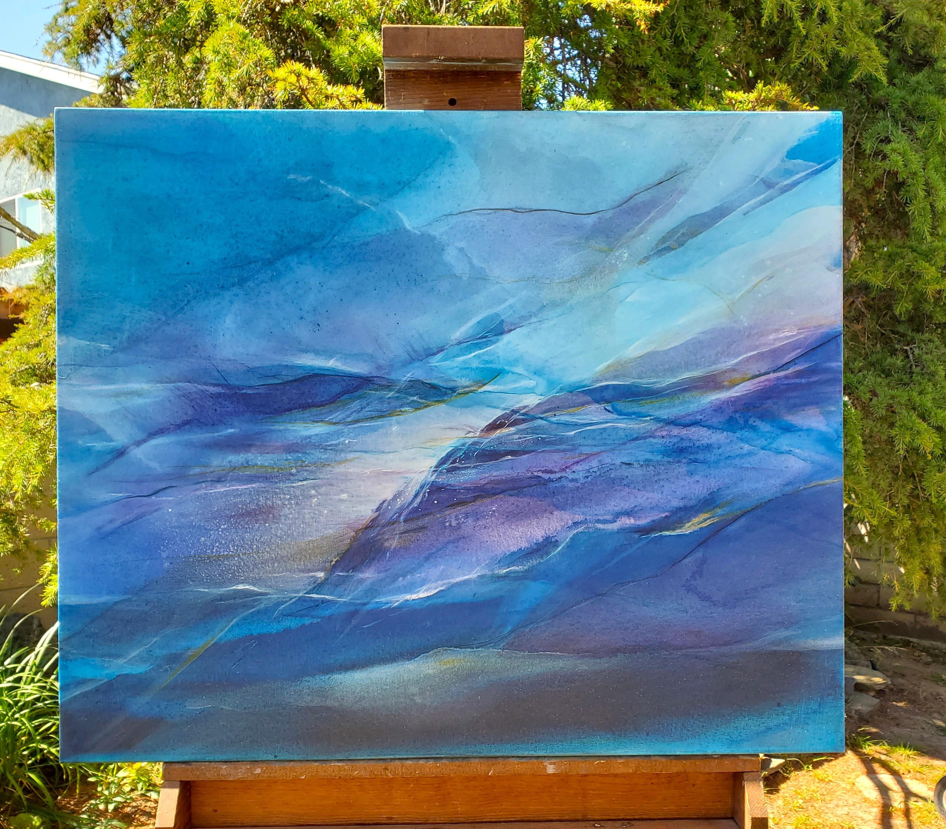 Reflejos en azul, pintura abstracta - Painting Abstracto de Dorothy Dunn