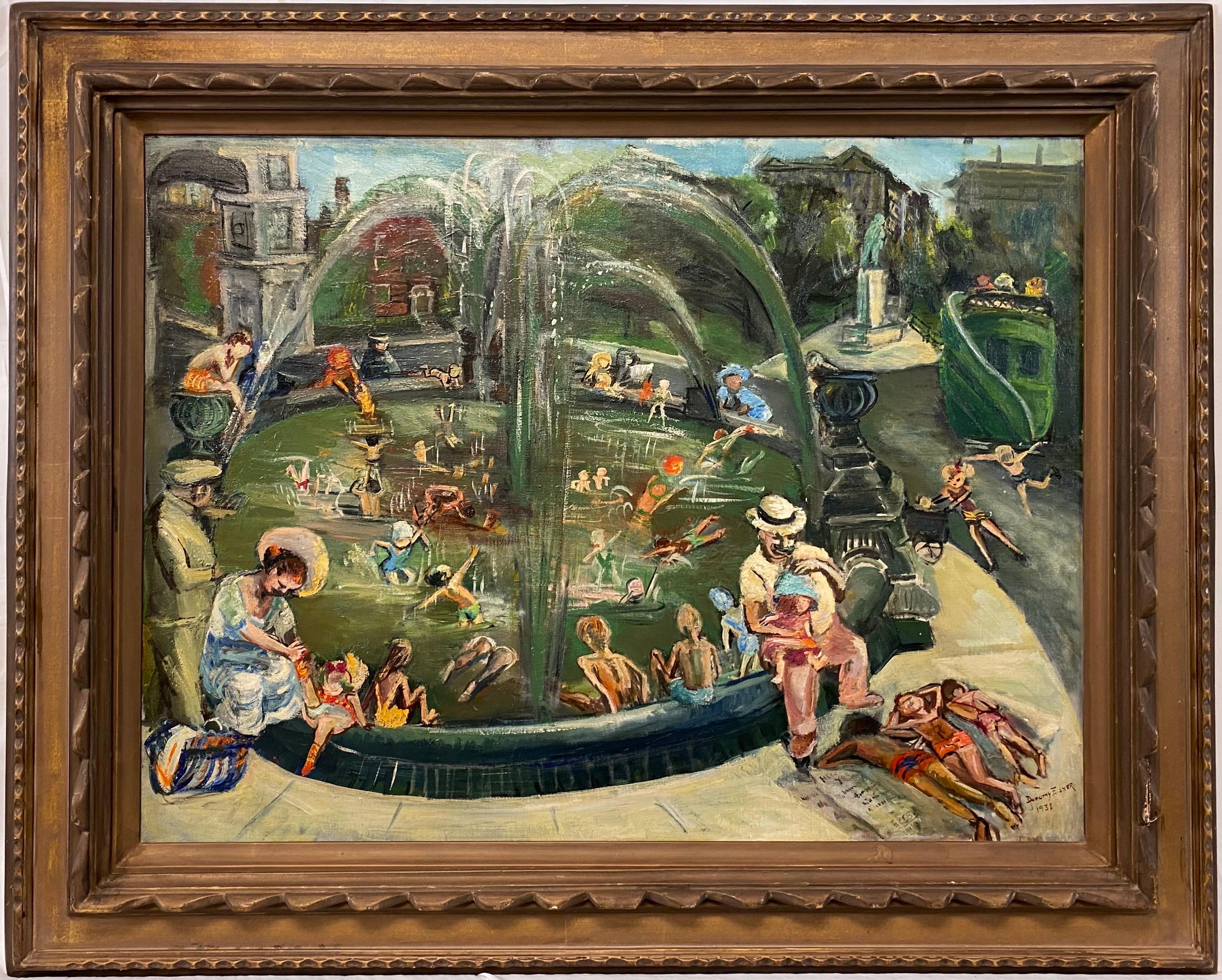 “Washington Square Park, 1938” NYC Social Realism Female American Artist Oil