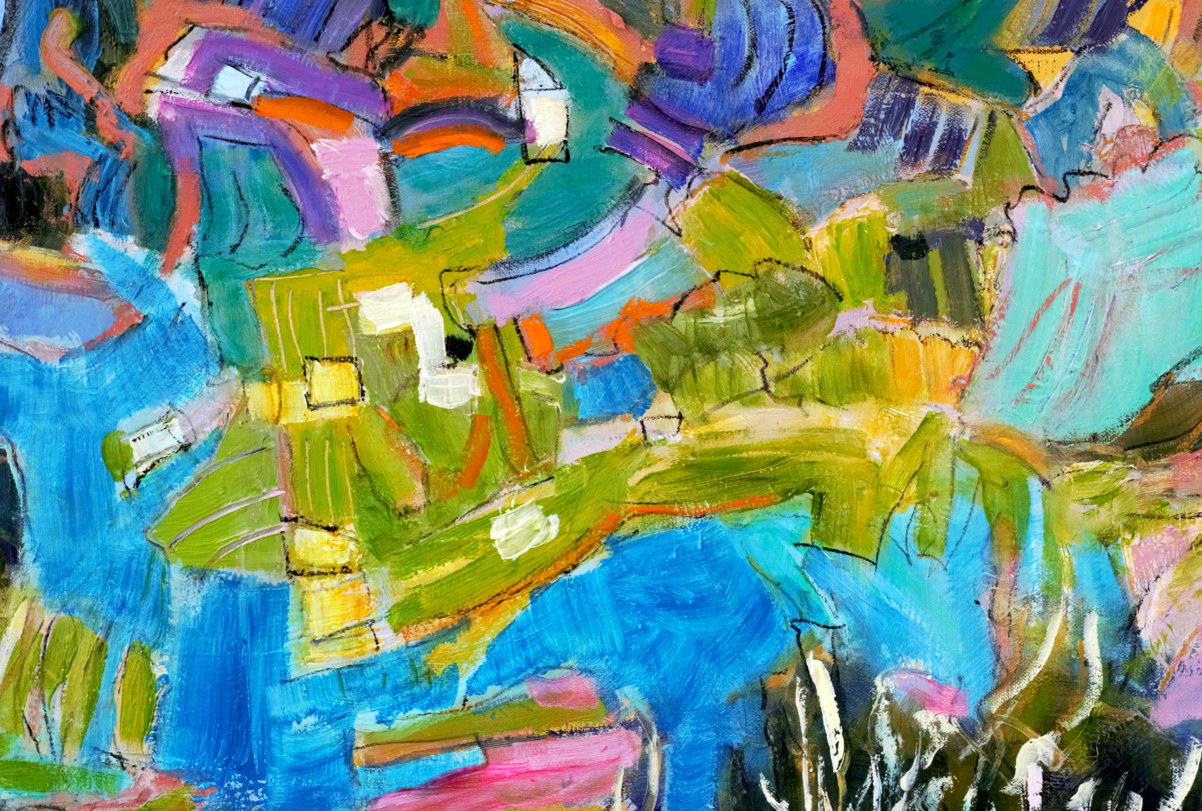 Paradise II - peinture à l'huile abstraite de paysage fantaisiste - Painting de Dorothy Fagan