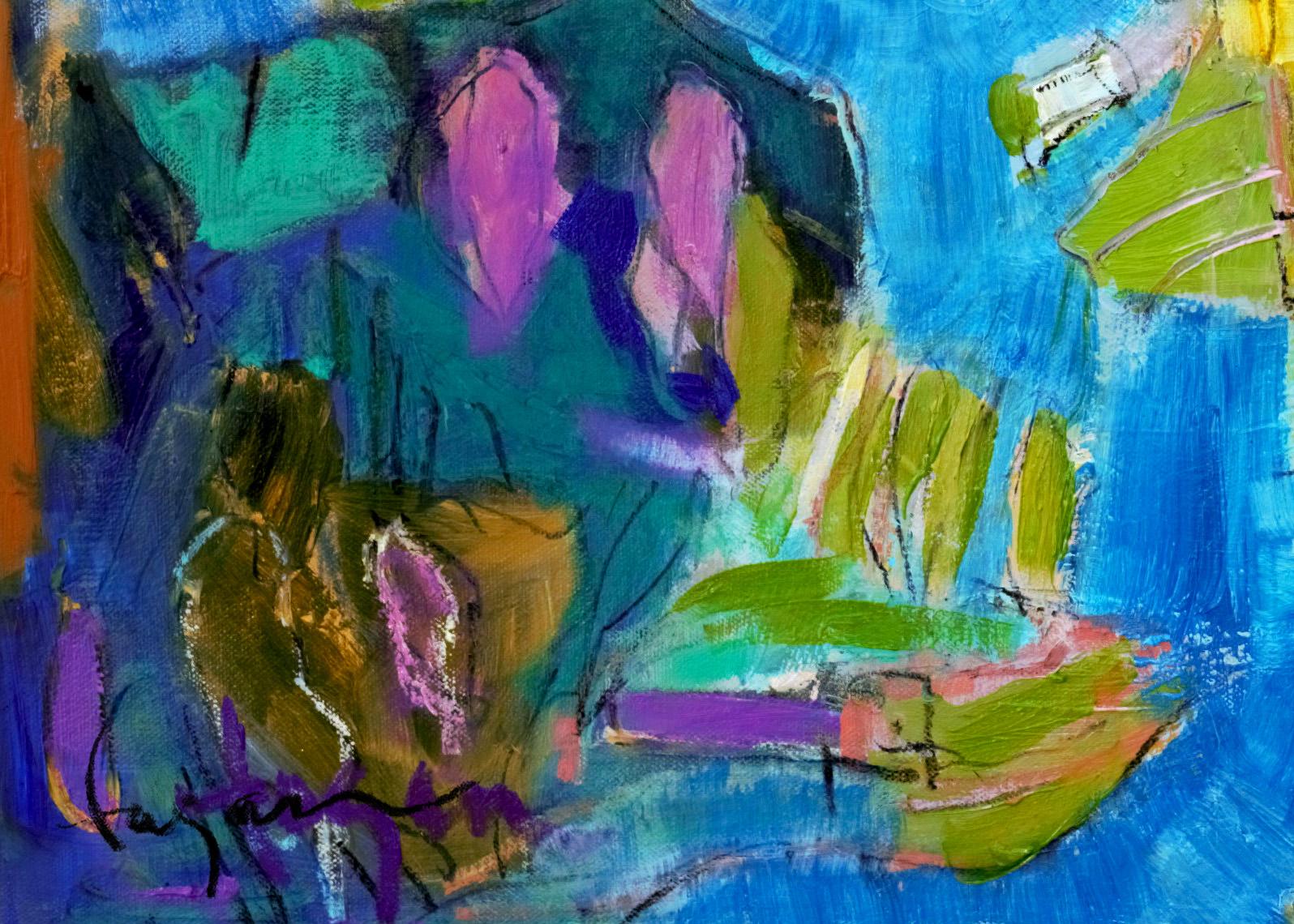 Paradise II - peinture à l'huile abstraite de paysage fantaisiste - Impressionnisme abstrait Painting par Dorothy Fagan