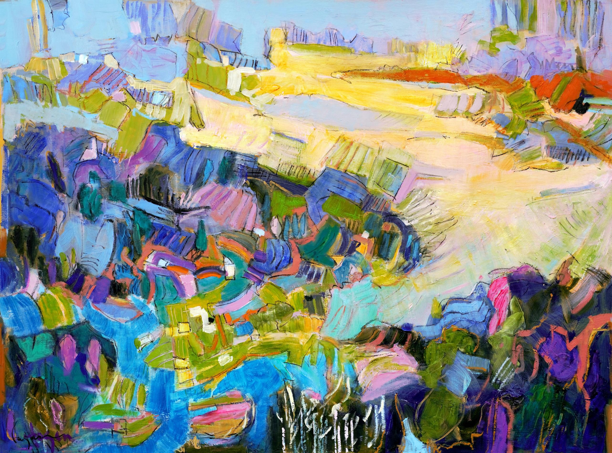 Landscape Painting Dorothy Fagan - Paradise II - peinture à l'huile abstraite de paysage fantaisiste