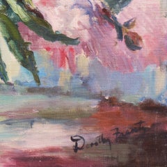 'Pink and White Dog Roses', Large Oil Still Life, Chicago Woman artist