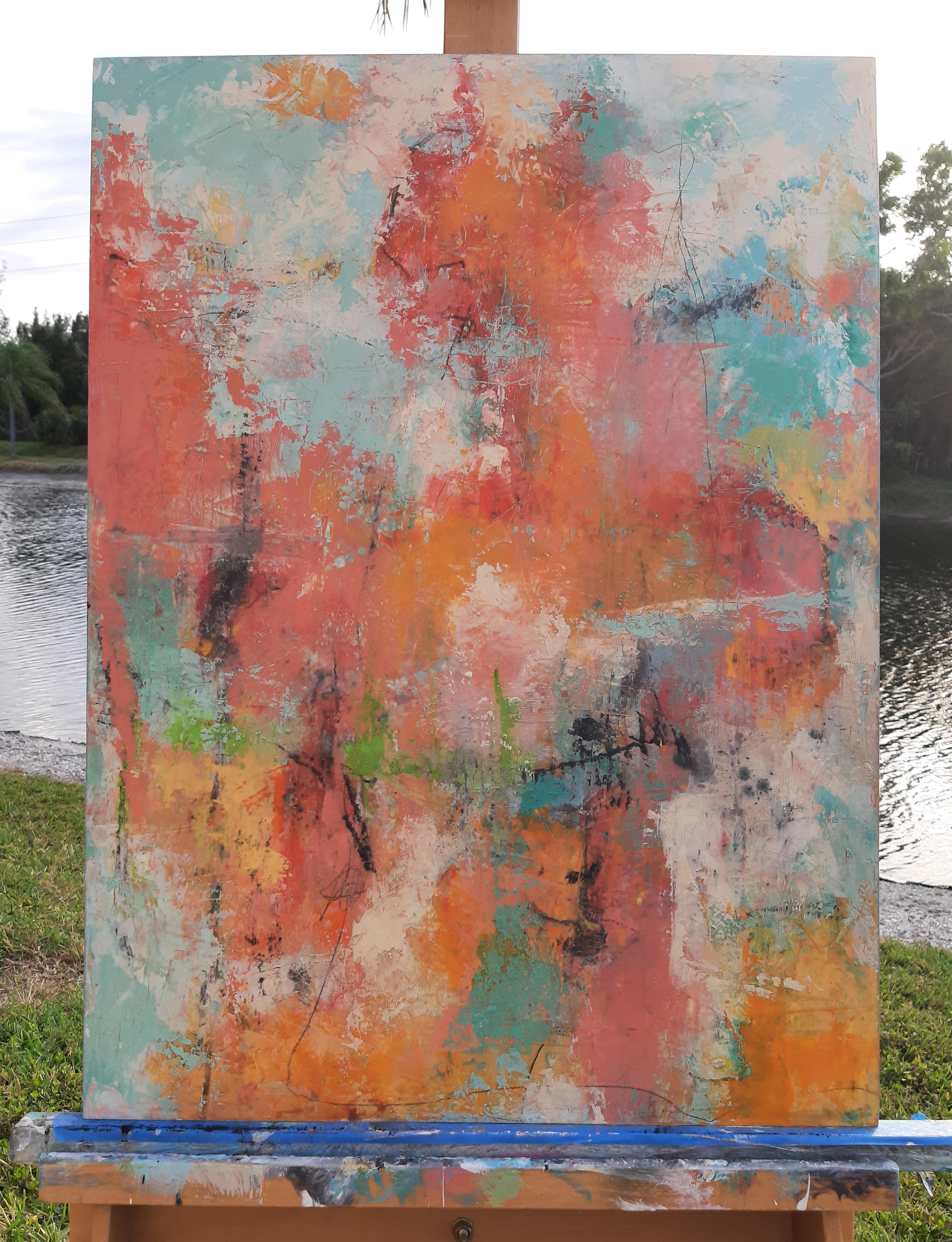 A Garden Stroll, Abstraktes Ölgemälde (Braun), Abstract Painting, von Dorothy Gaziano