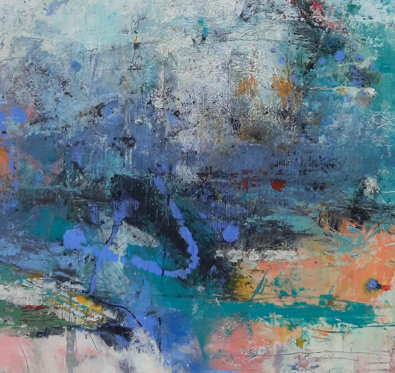 <p>Commenti dell'artista<br>Strati di blu e crema con tocchi di arancione e nero creano una composizione energica. La fusione dei colori evoca un forte senso di movimento, mentre i graffi e i segni aggiungono crudezza al pezzo. Un sottile lavoro di