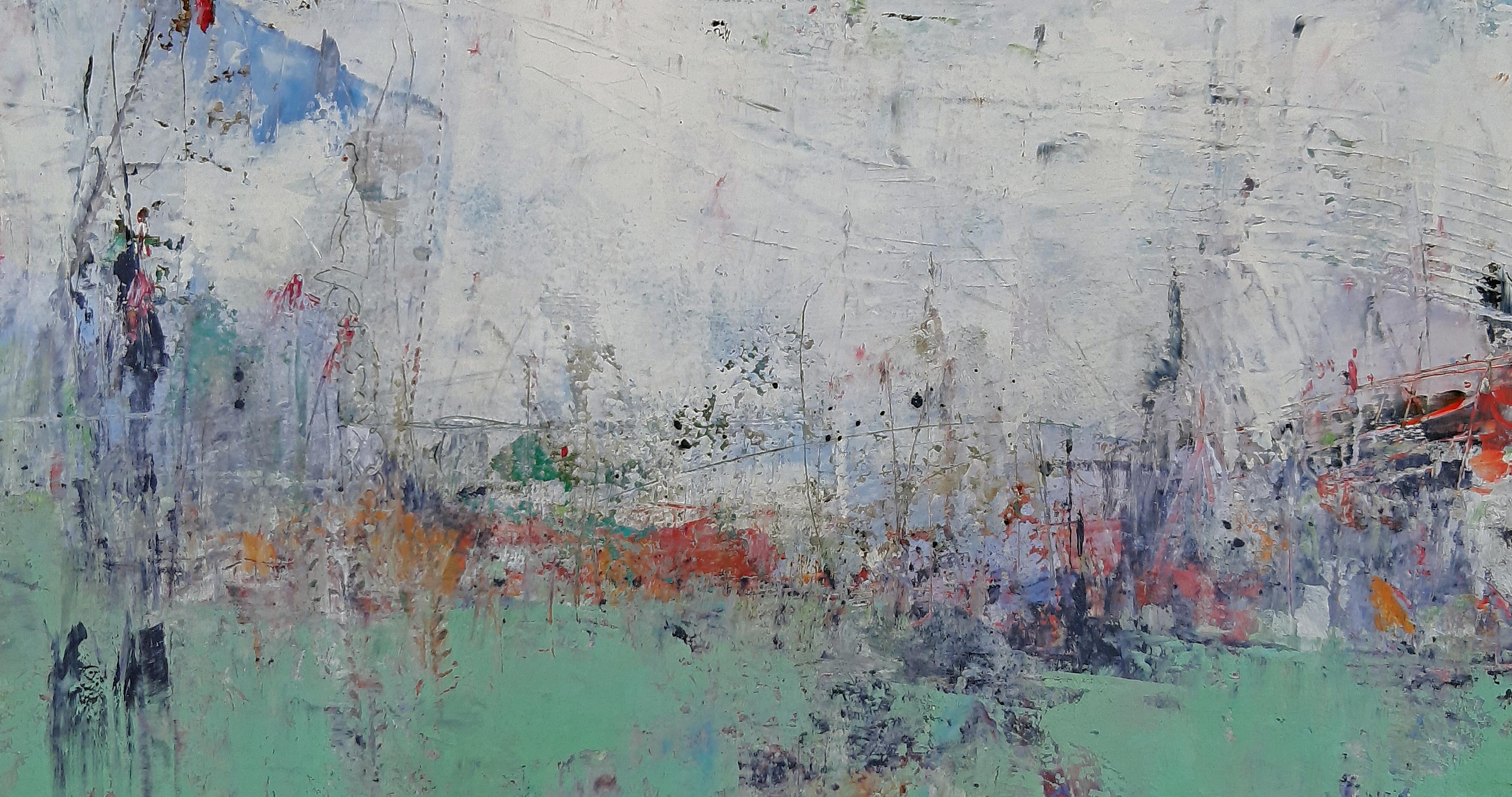 Abstract Landscape - Field of Green, Abstract Oil Painting For Sale 1