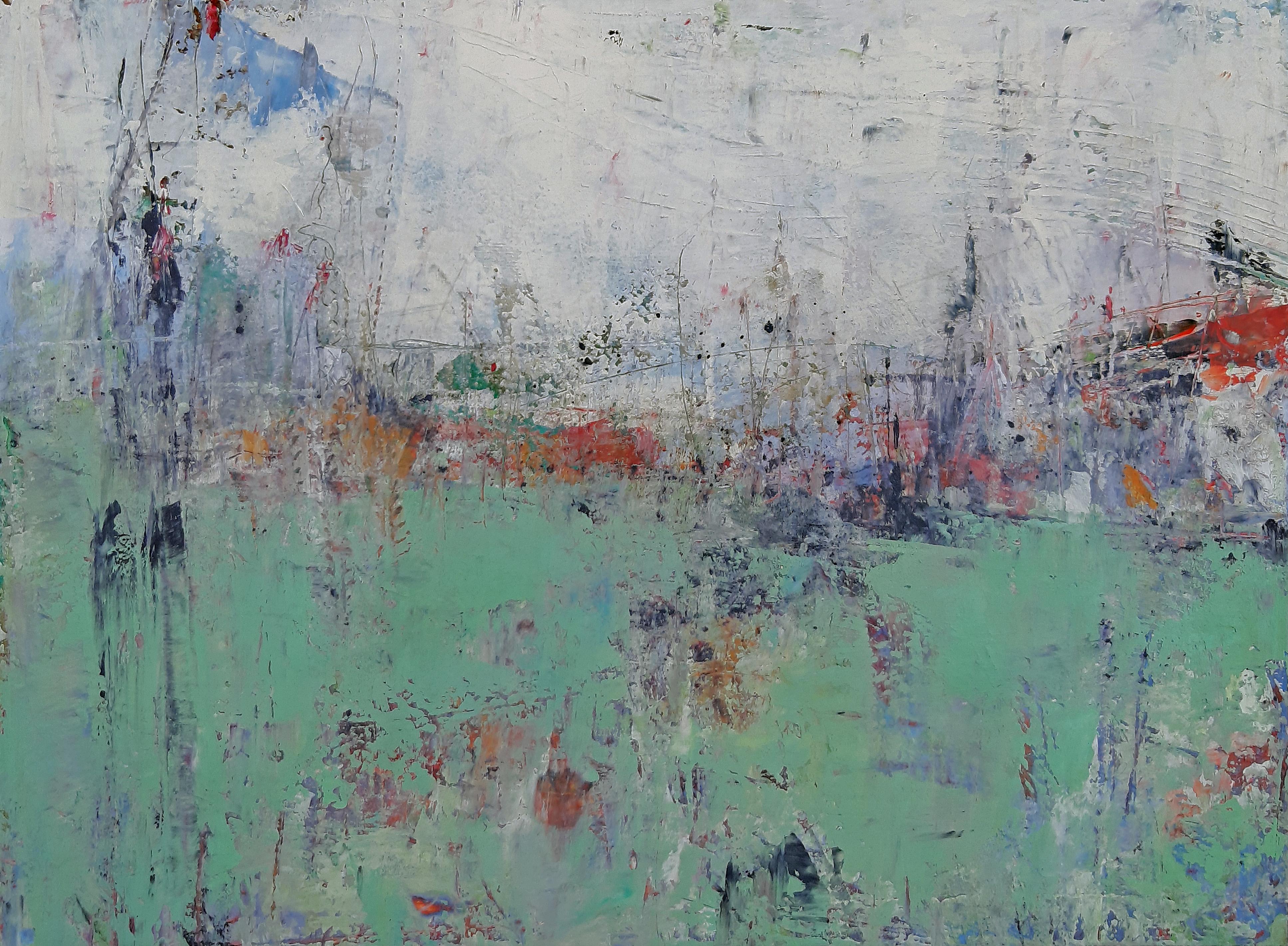 Abstract Landscape - Field of Green, Abstract Oil Painting