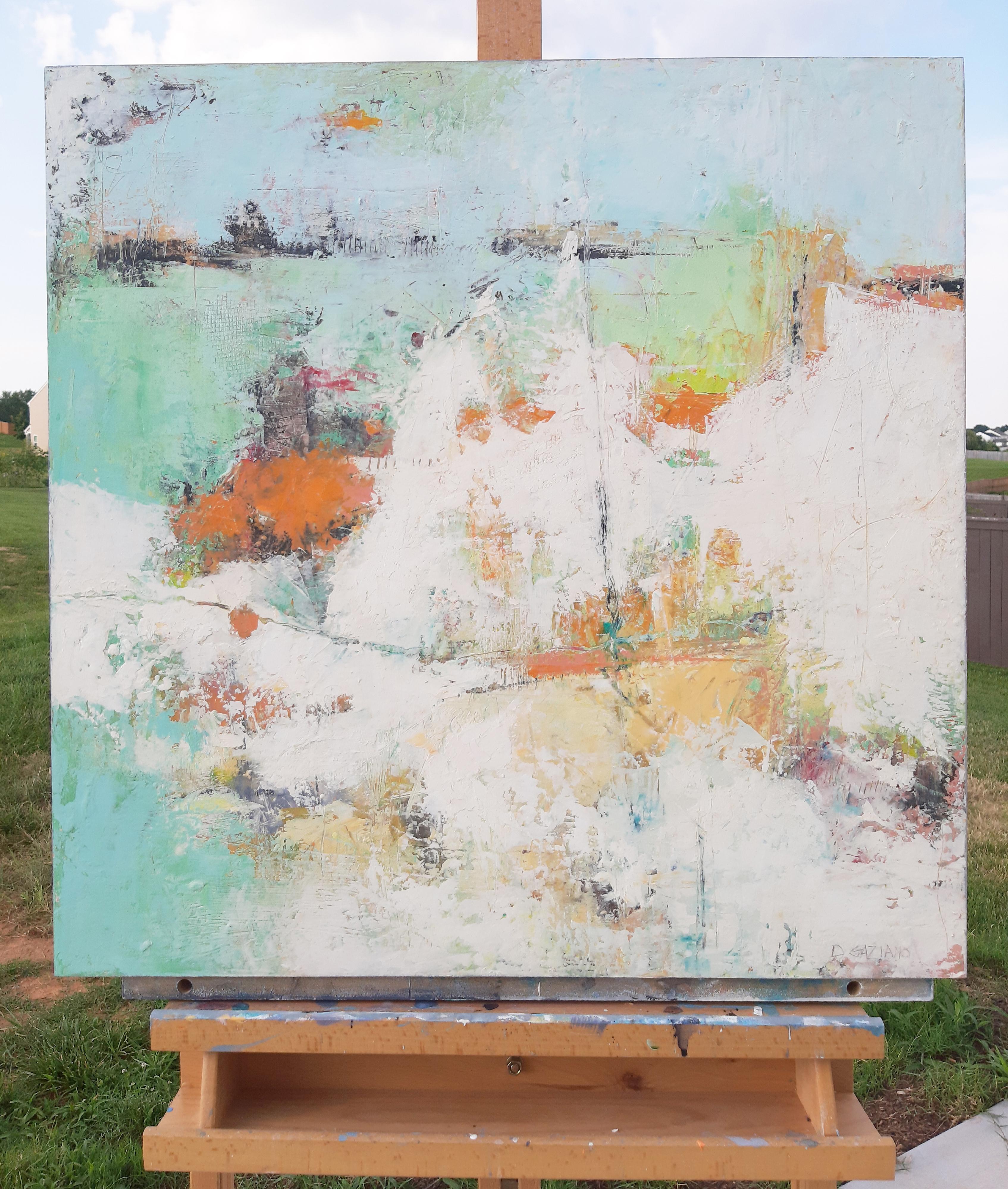 Couverture nuageuse sur une journée autrement ensoleillée, peinture à l'huile abstraite - Abstrait Painting par Dorothy Gaziano
