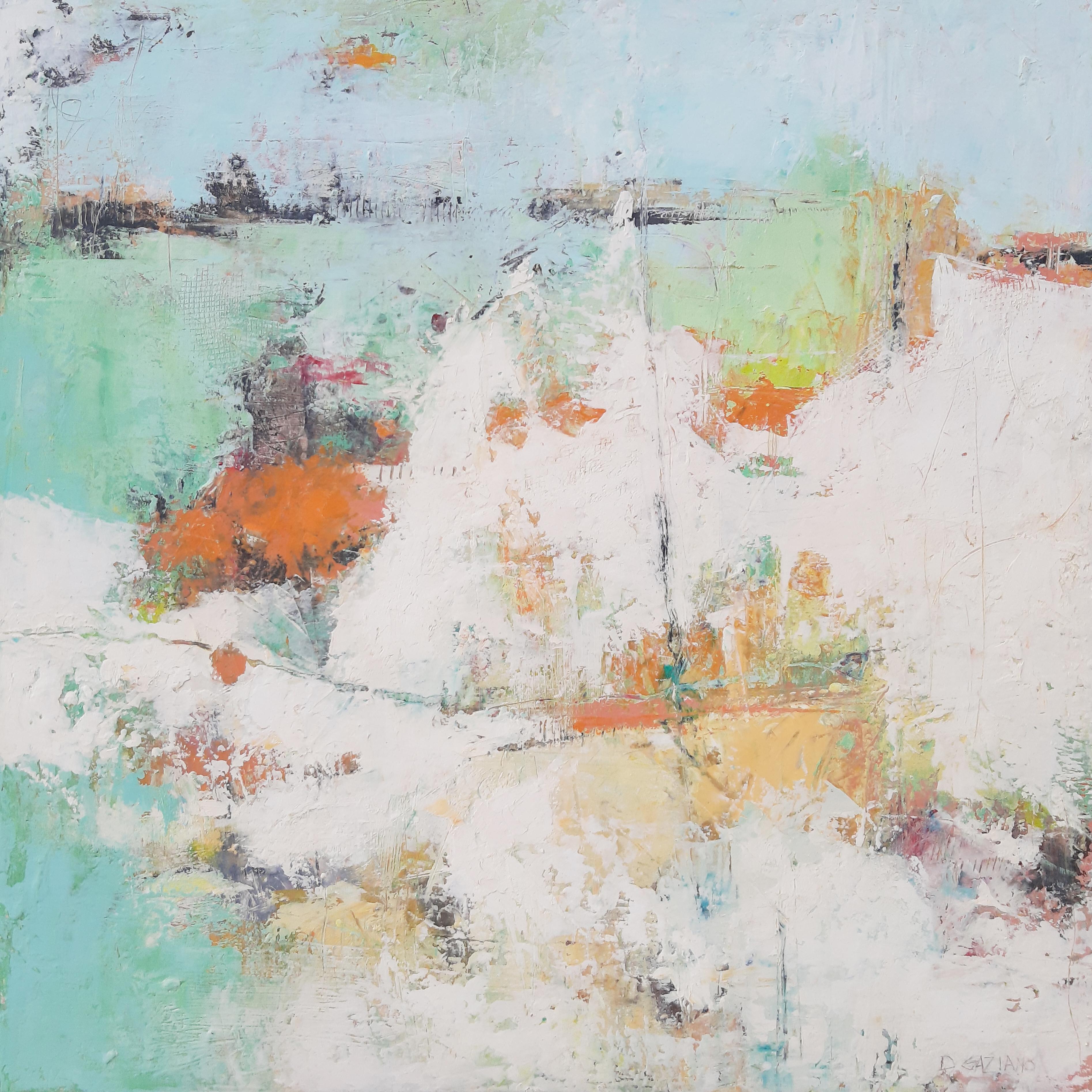 Landscape Painting Dorothy Gaziano - Couverture nuageuse sur une journée autrement ensoleillée, peinture à l'huile abstraite