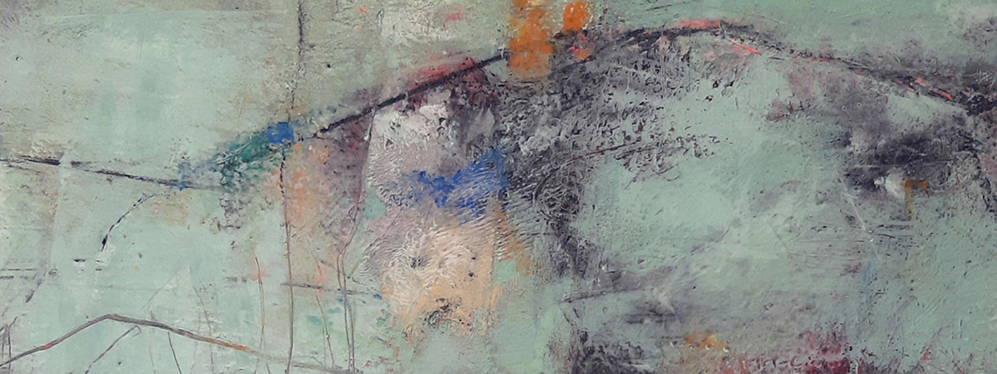 <p>Kommentare des Künstlers<br>Blau-, Orange- und Schwarztöne vor grünem Hintergrund bilden eine abstrakte Landschaft. Kühne Markierungen suggerieren sanfte Hügel, während Kratzer in der Farbe der Komposition Textur verleihen. Die Künstlerin Dorothy