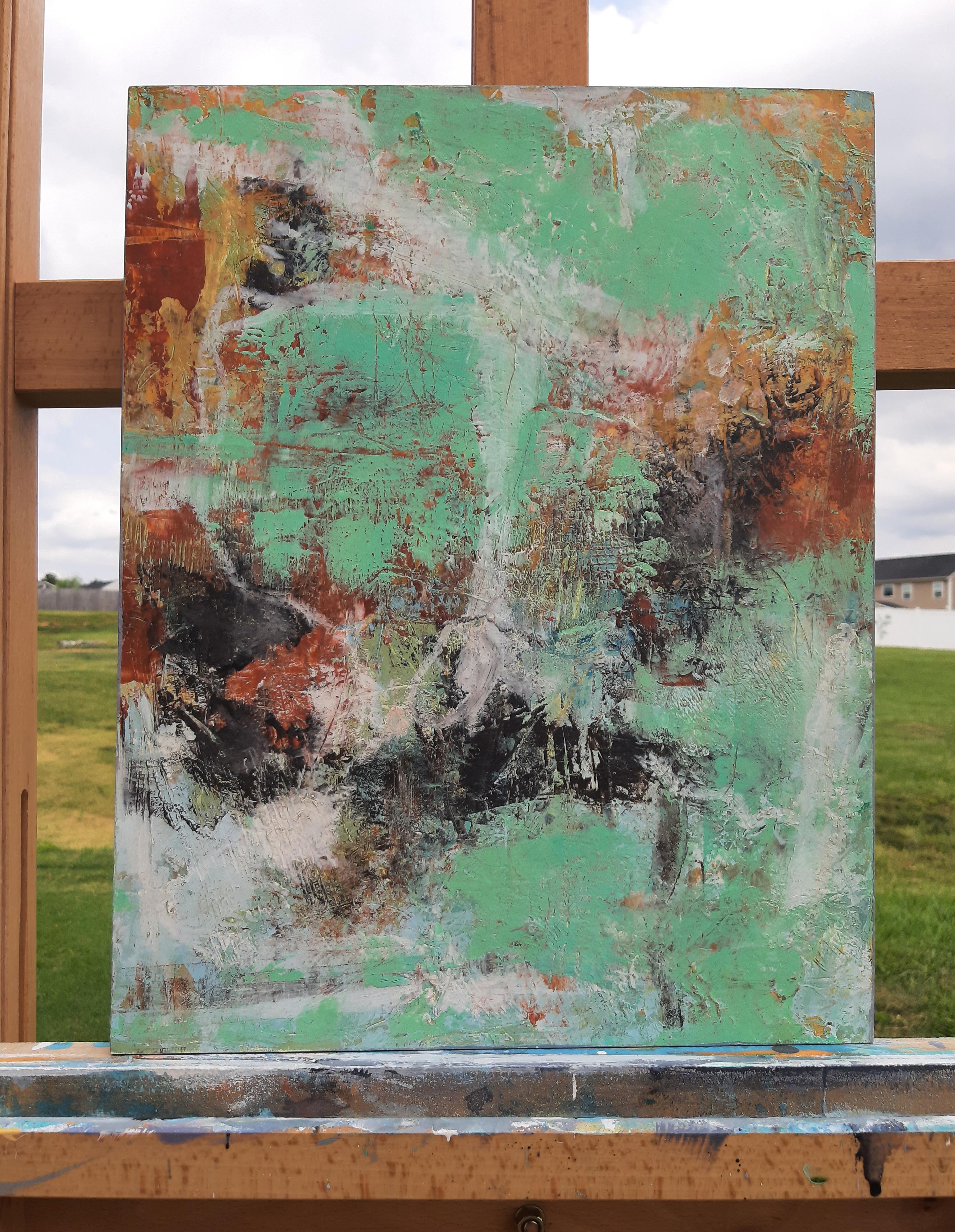 Fractured, Abstraktes Ölgemälde (Grau), Abstract Painting, von Dorothy Gaziano