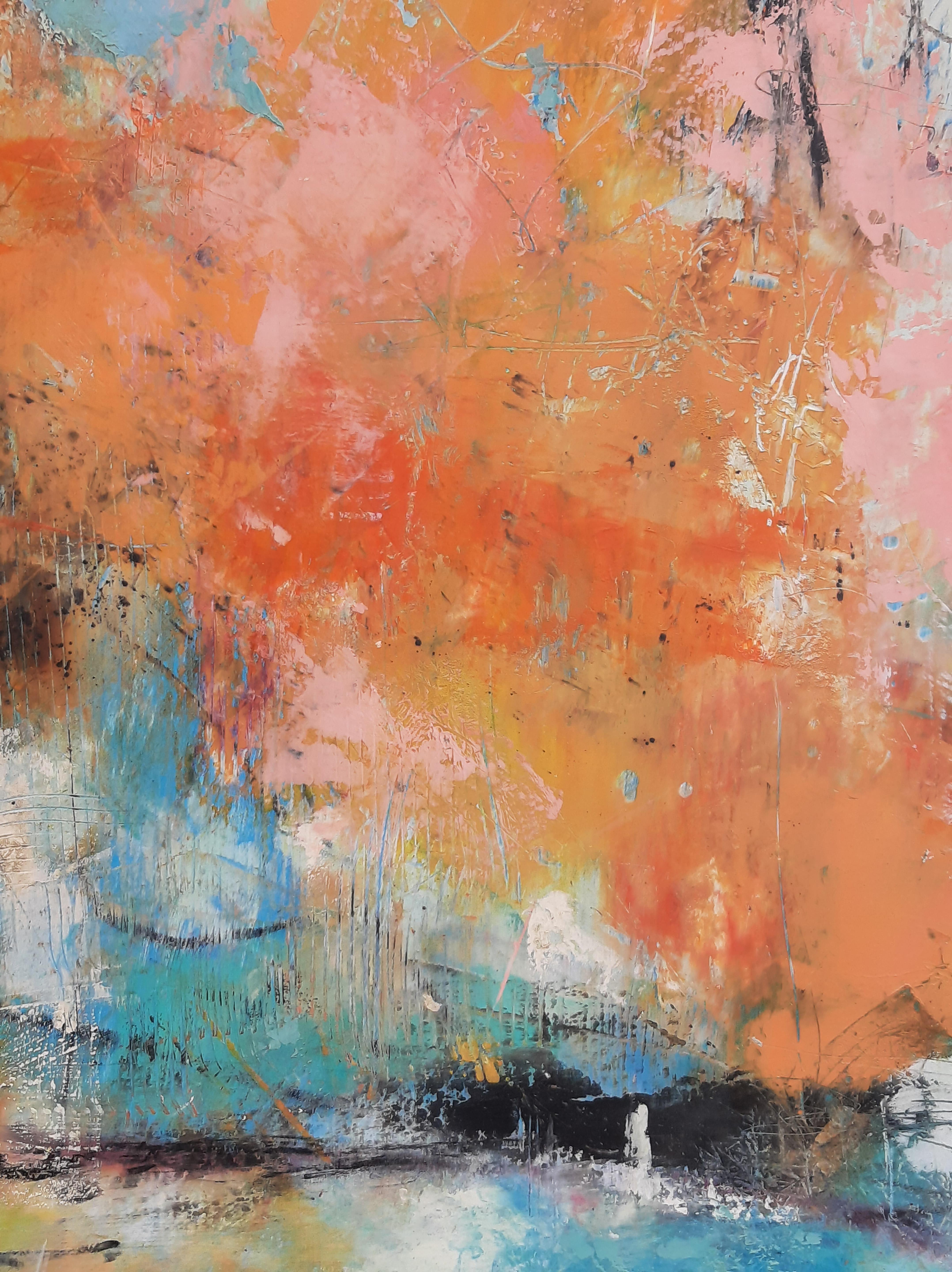Lets Dance, pittura ad olio astratta - Abstract Painting Marrone di Dorothy Gaziano