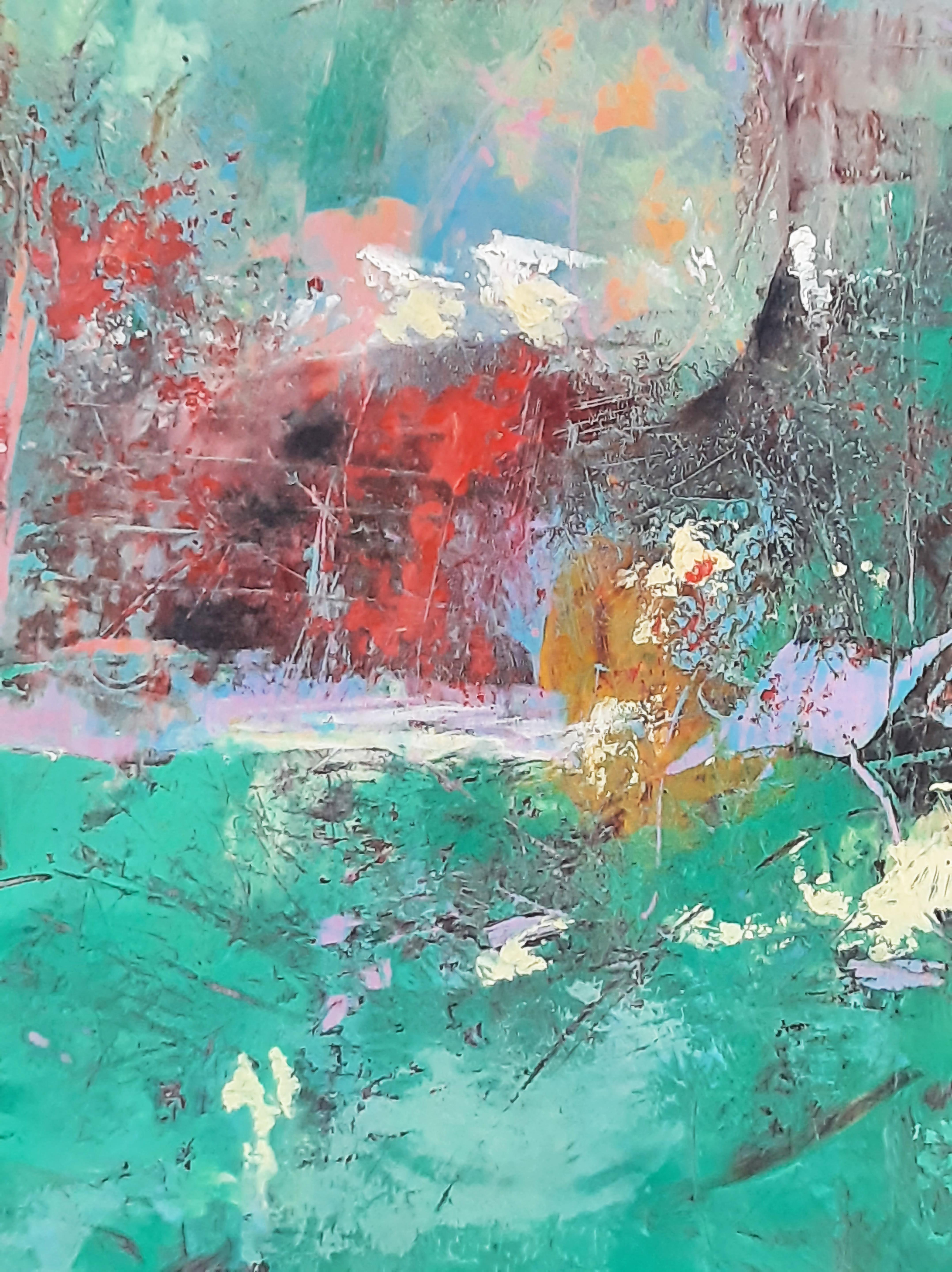 Peinture à l'huile abstraite Liquid Matter - Bleu Abstract Painting par Dorothy Gaziano