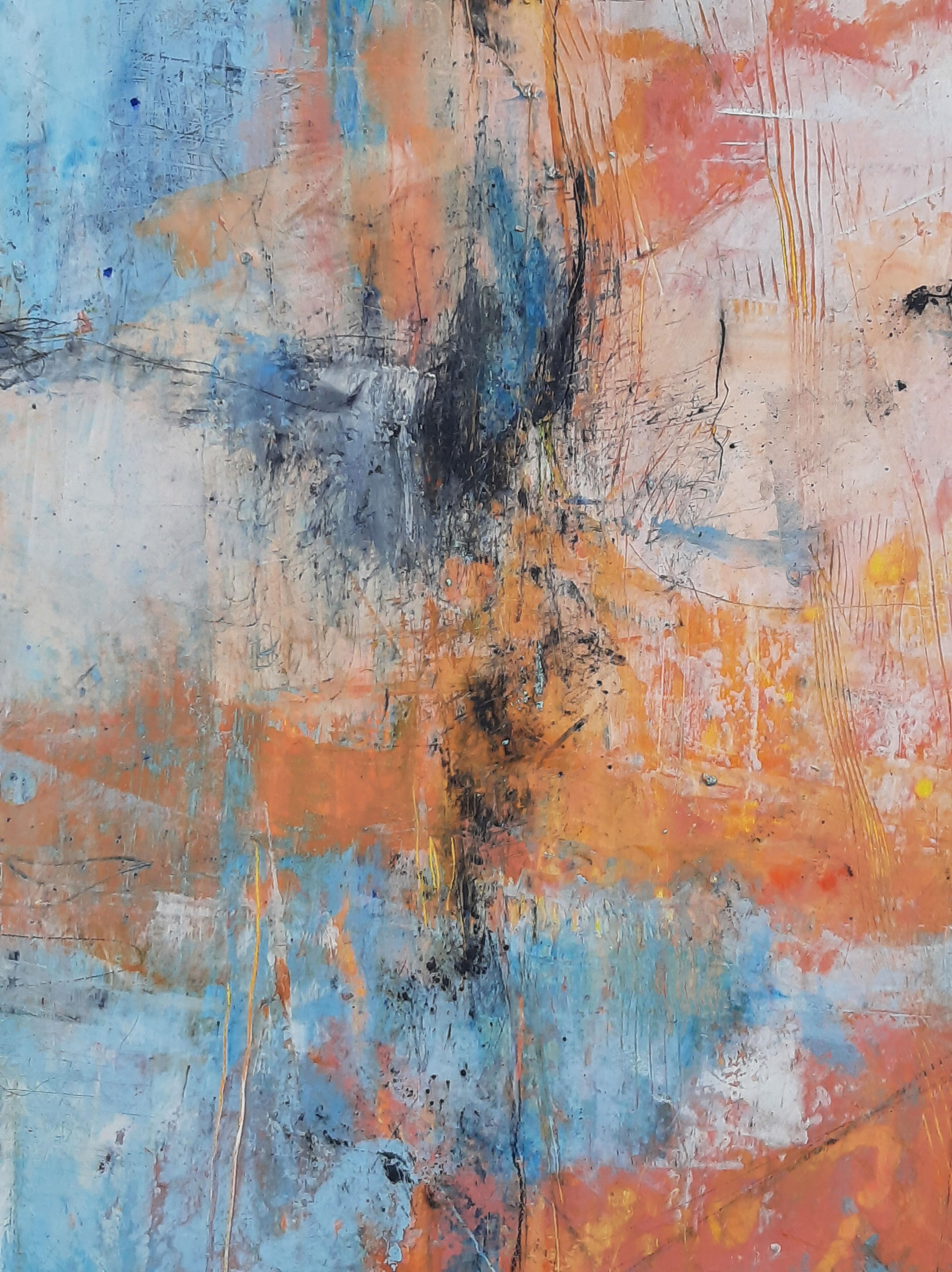 Sherbet with a Twist, pittura ad olio astratta - Abstract Painting Grigio di Dorothy Gaziano