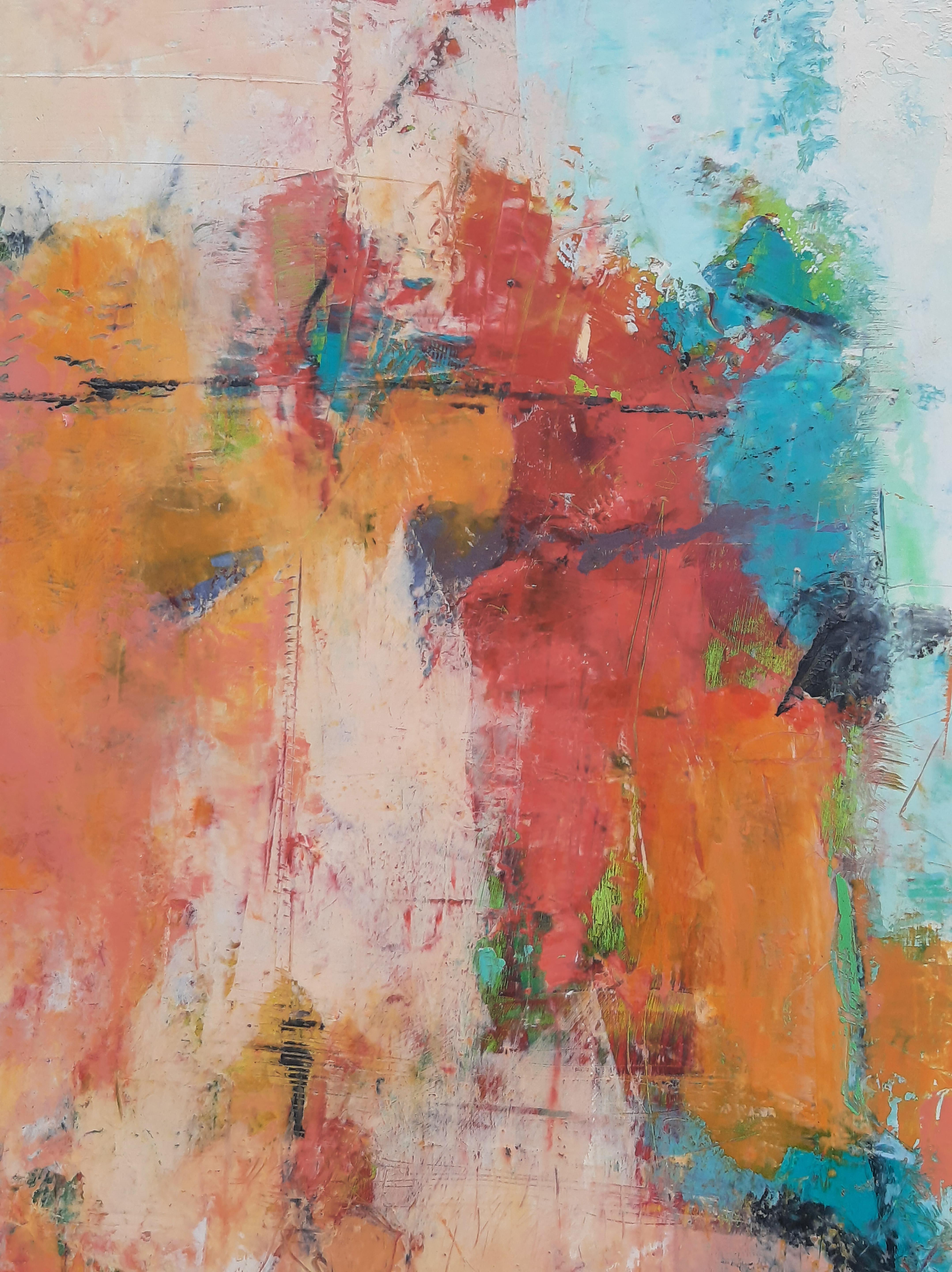 Sorriso, pittura ad olio astratta - Abstract Painting Marrone di Dorothy Gaziano