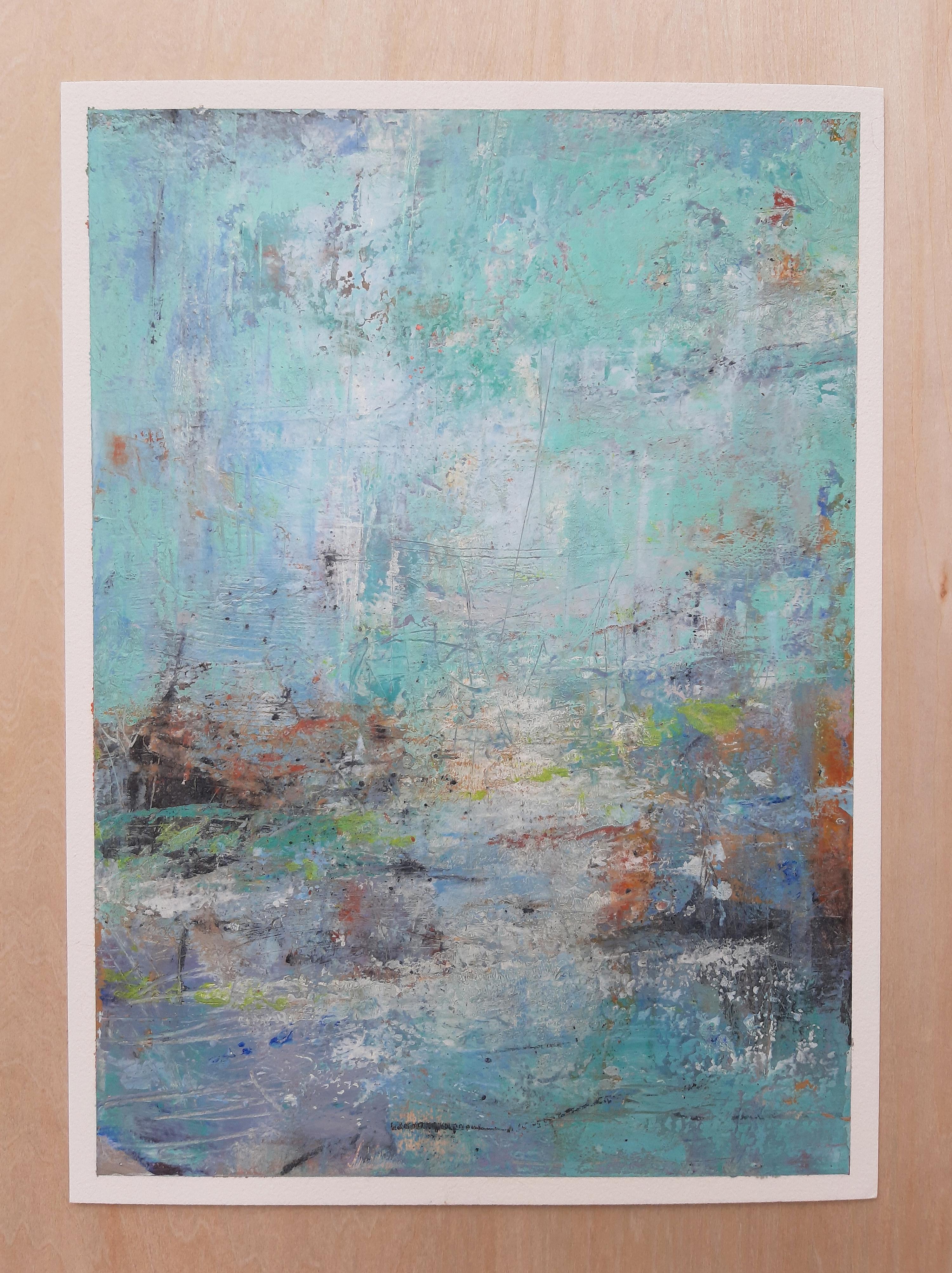 Summer Showers, Abstraktes Ölgemälde (Grau), Abstract Painting, von Dorothy Gaziano
