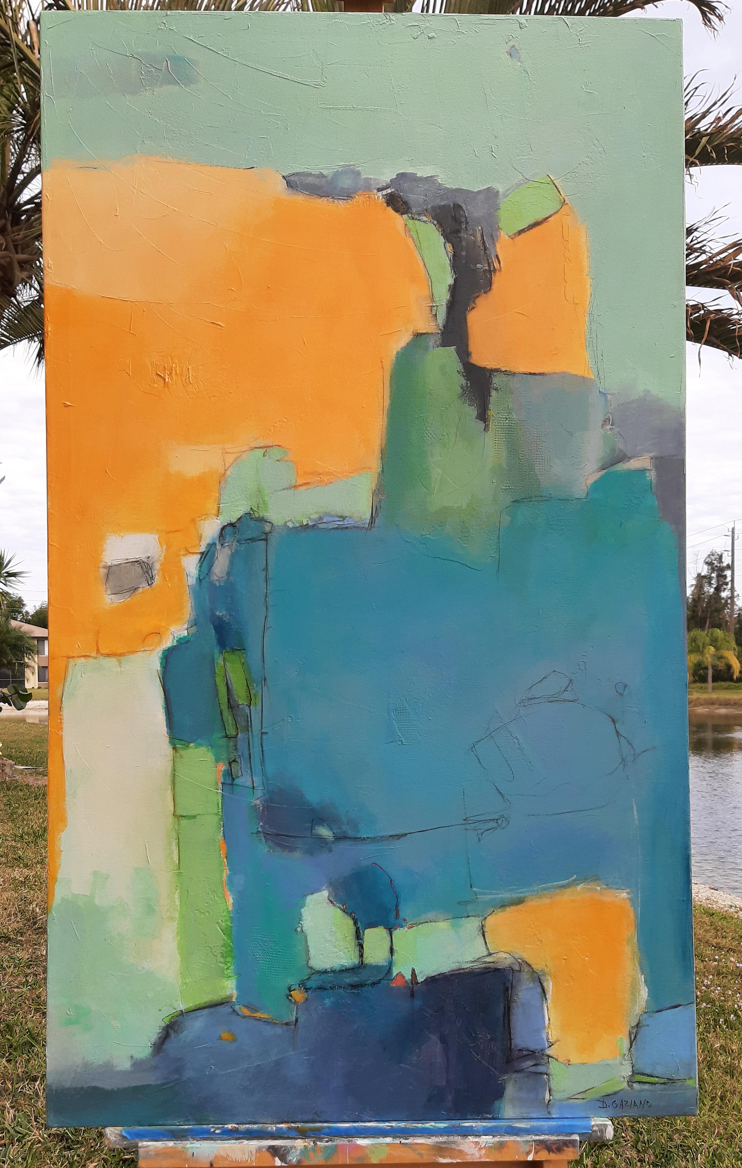 Umgeben von Freunden, Abstraktes Gemälde (Braun), Abstract Painting, von Dorothy Gaziano