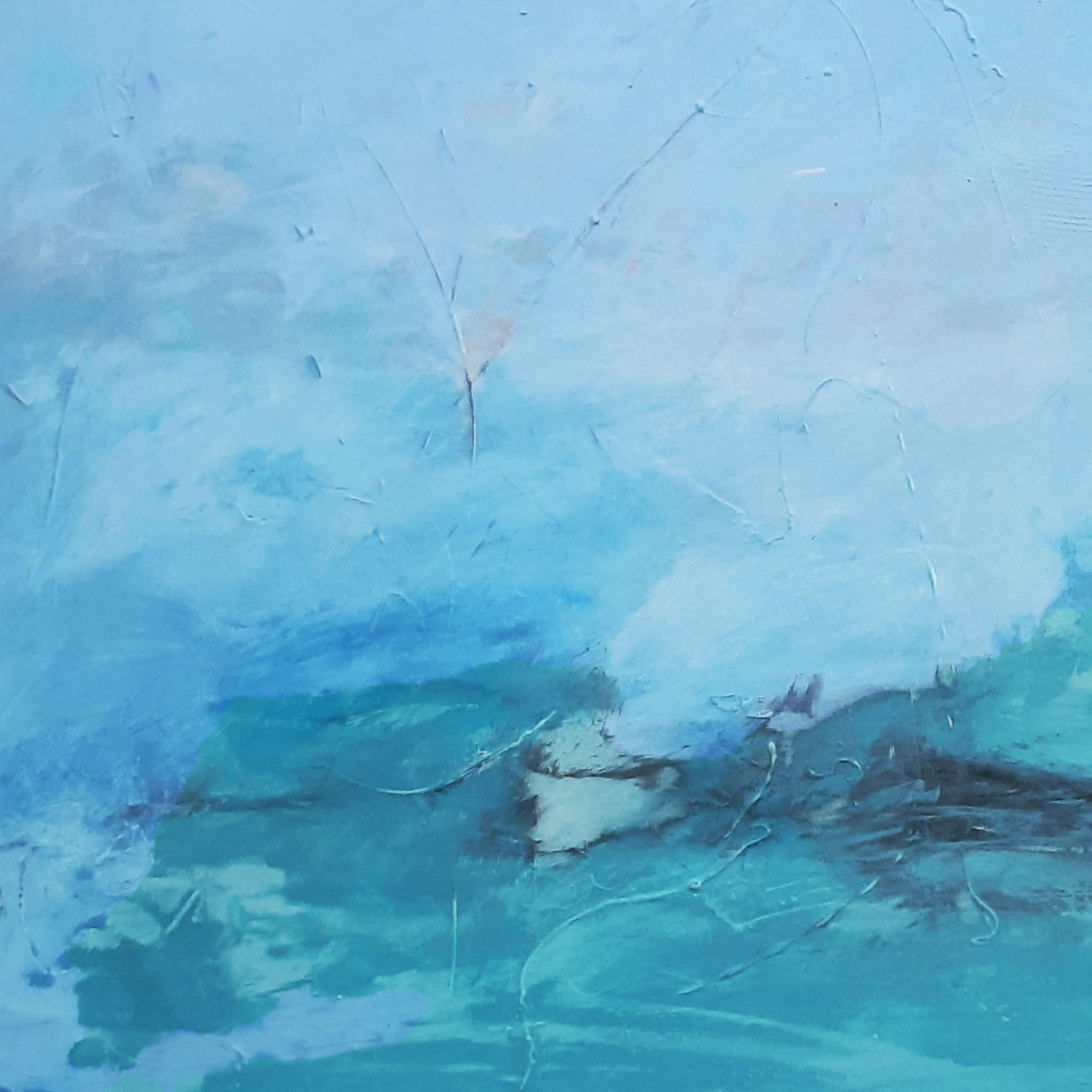 La calma prima della tempesta, pittura astratta - Landscape Painting Blu di Dorothy Gaziano