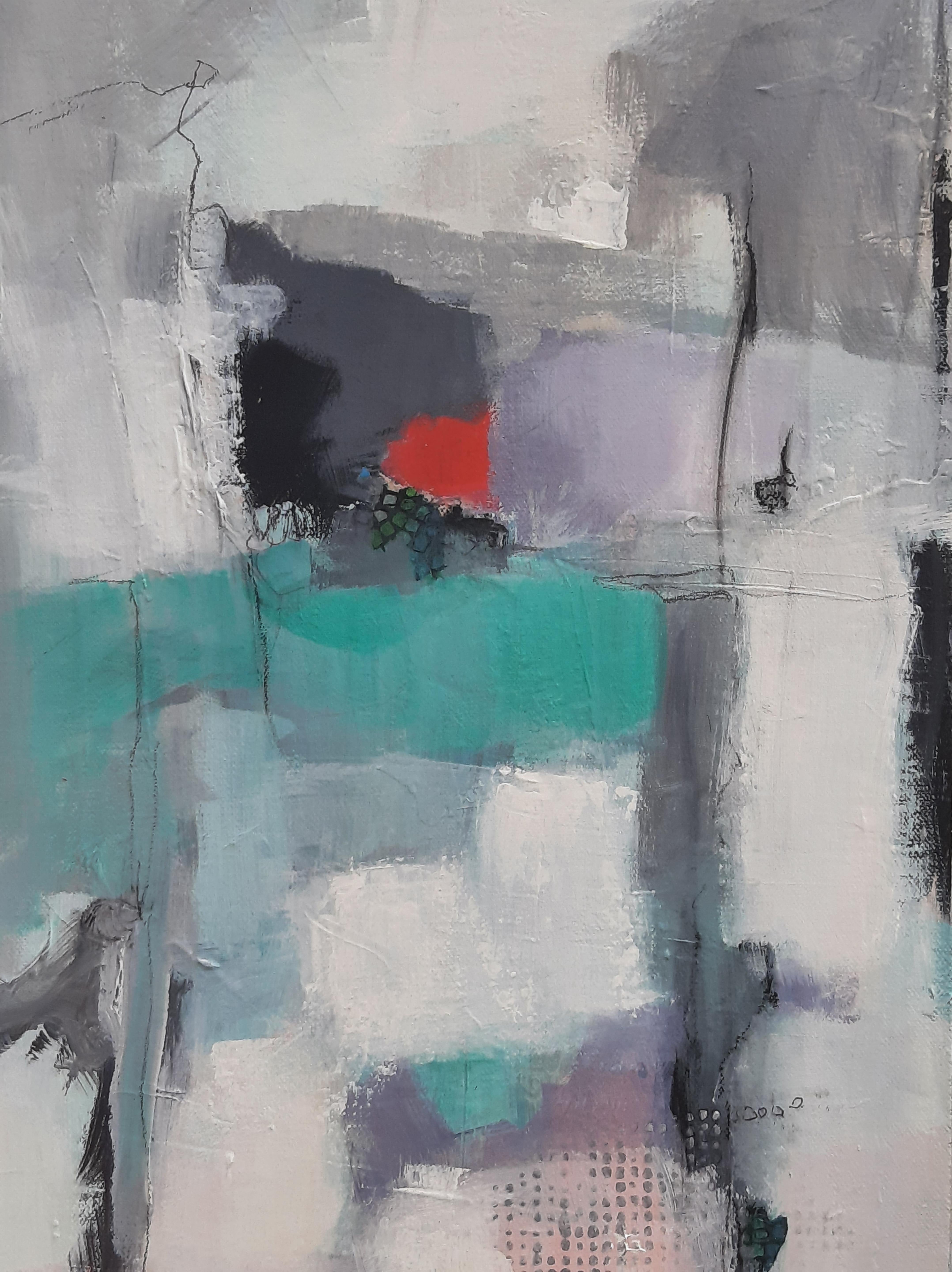 Con una ciliegina sulla torta, Pittura astratta - Still-Life Painting Grigio di Dorothy Gaziano