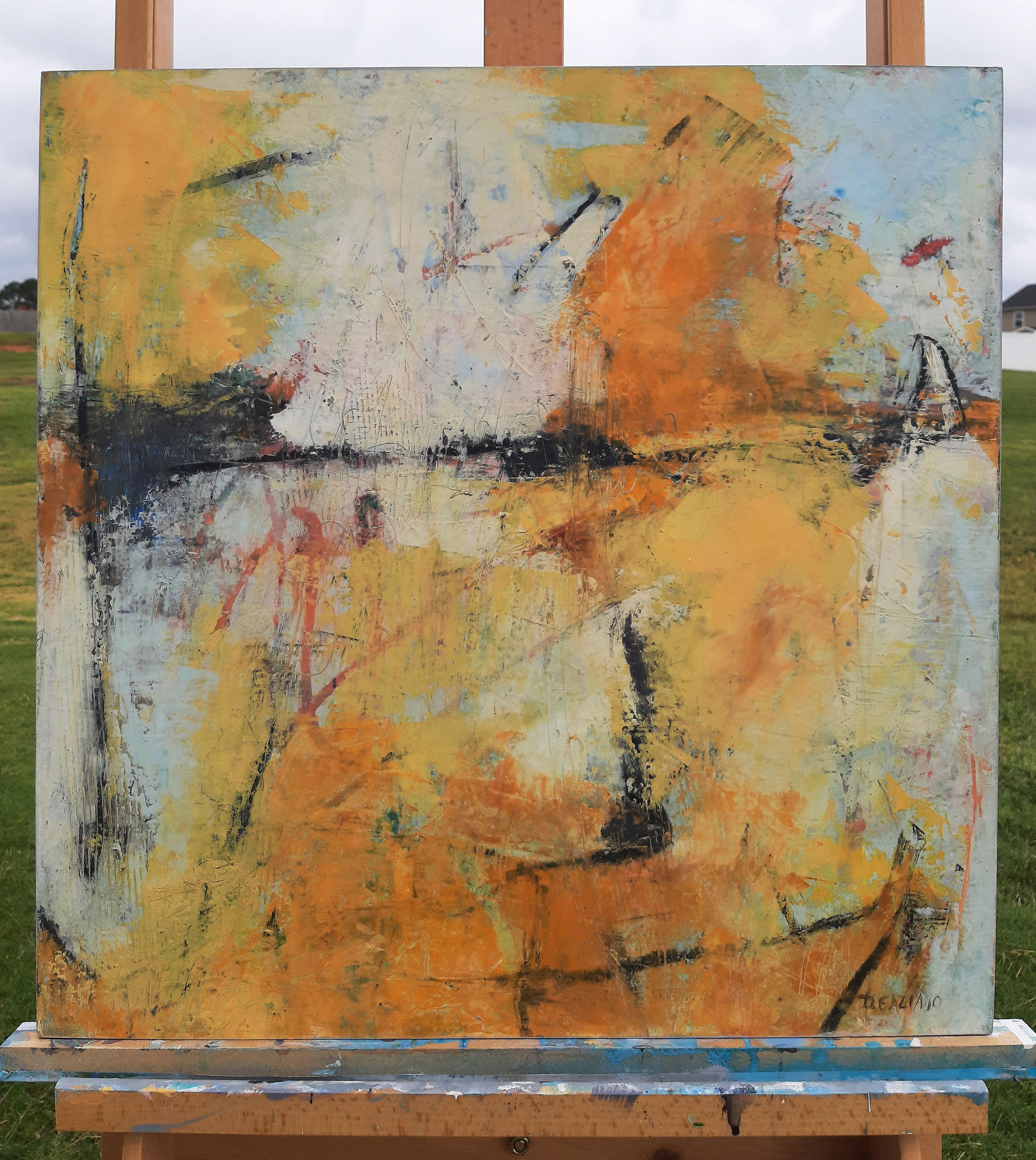 Giallo, Pittura ad olio astratta - Painting Astratto di Dorothy Gaziano