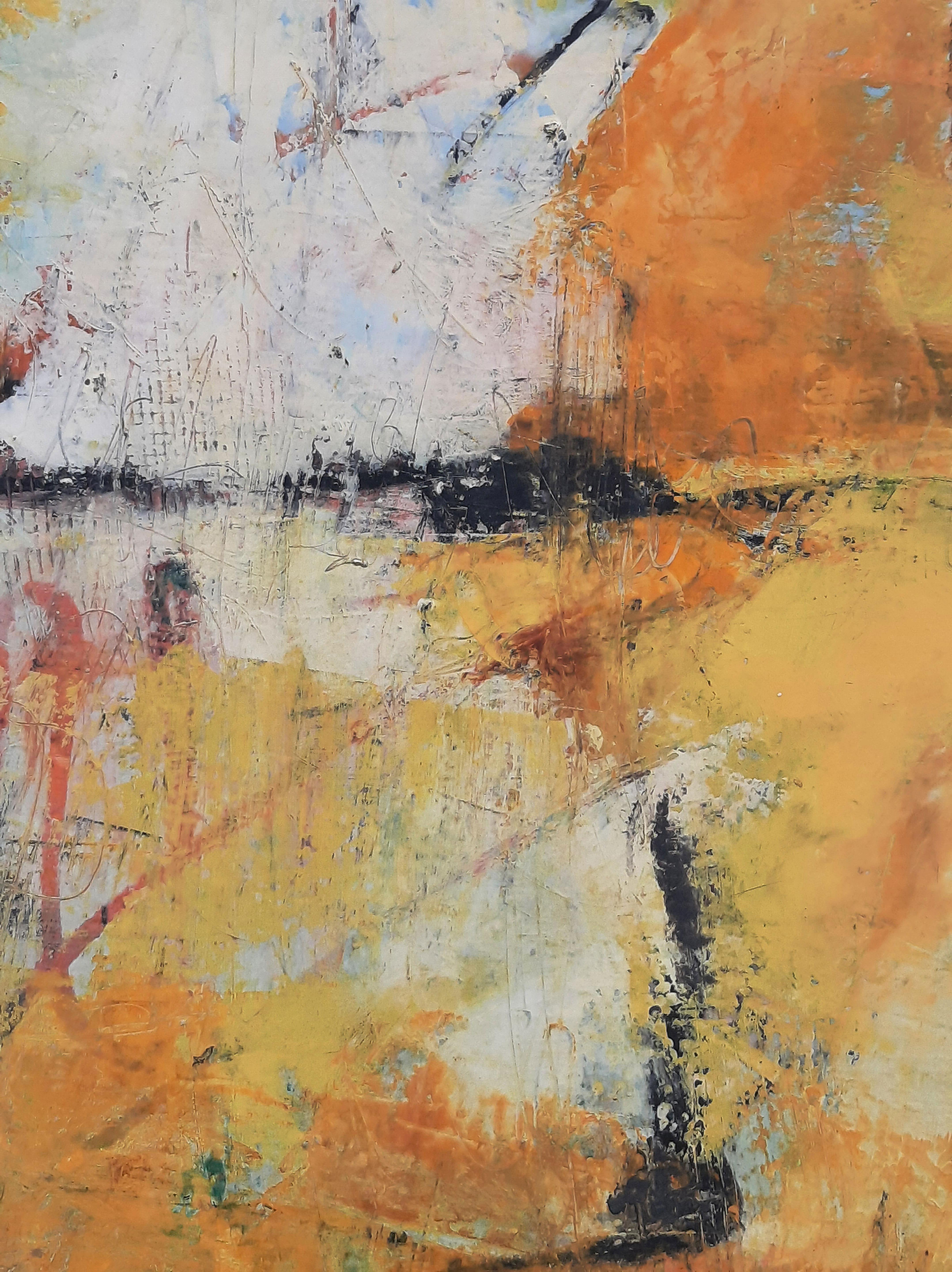 Giallo, Pittura ad olio astratta - Abstract Painting Marrone di Dorothy Gaziano