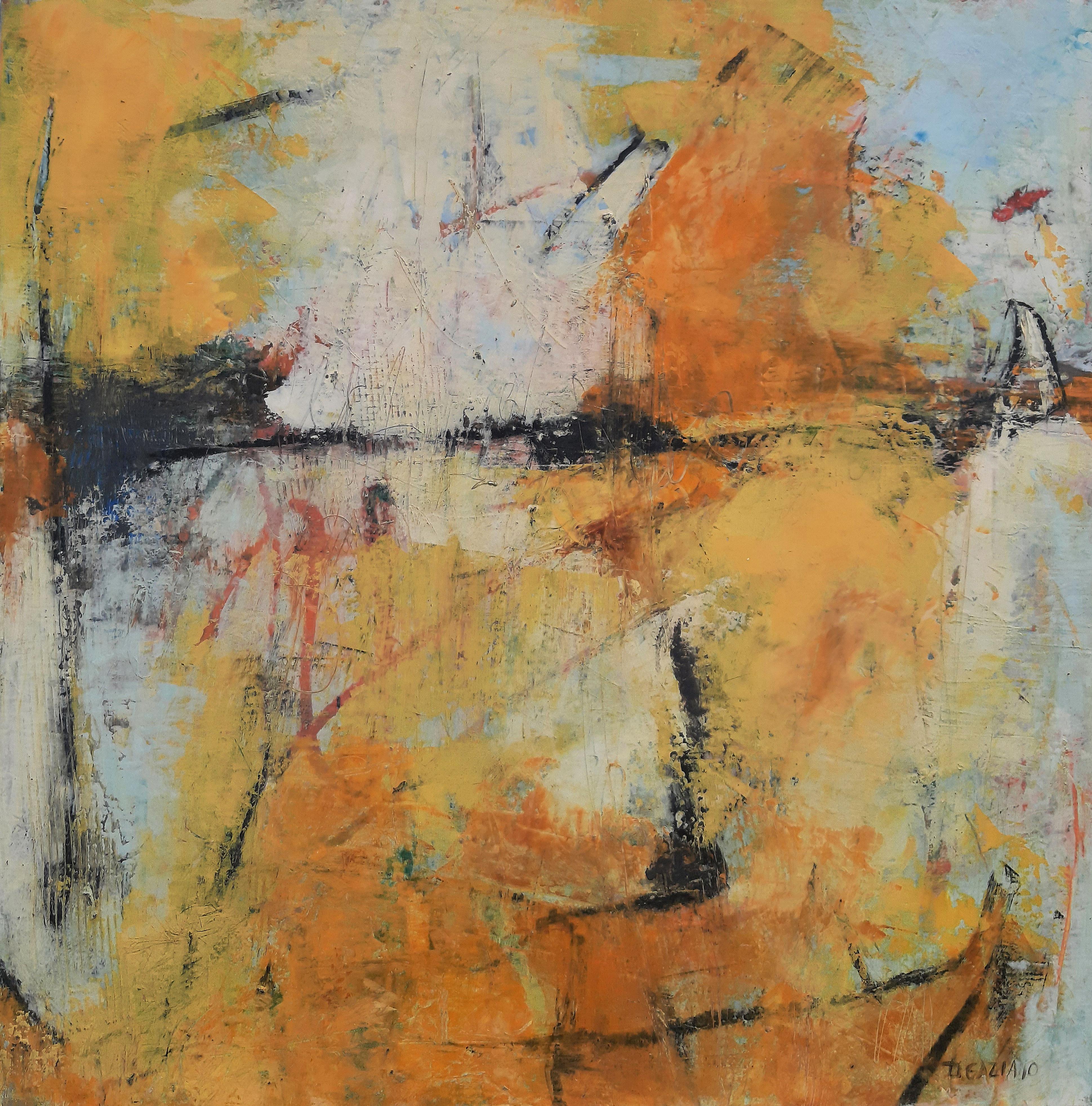 Abstract Painting di Dorothy Gaziano - Giallo, Pittura ad olio astratta