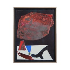 Maroon, Blue, and White Toned Abstract Geometric Mixed Media Painting