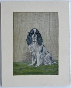 Vintage Cavalier King Charles Spaniel Dog Portrait Oil Painting