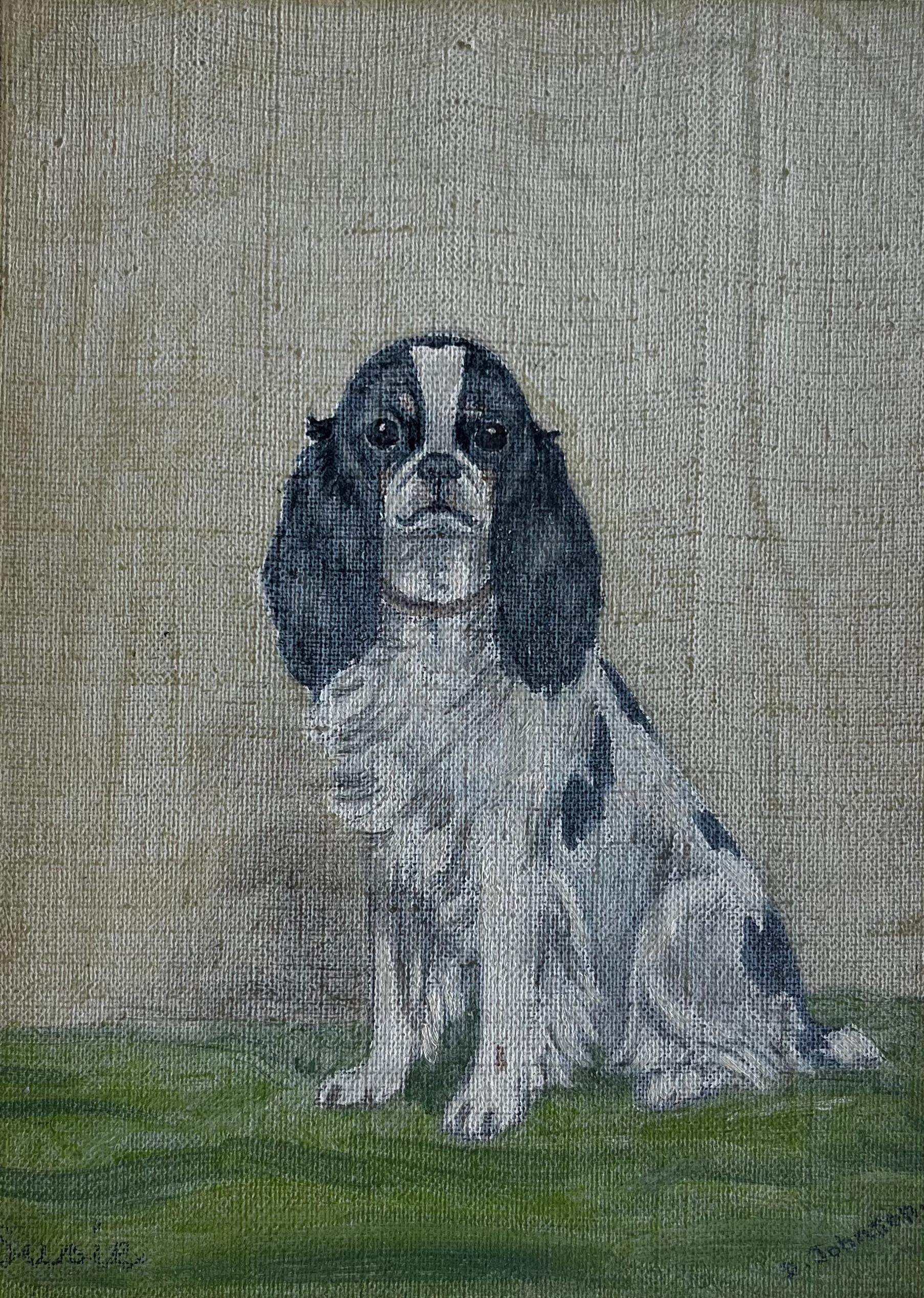 Vintage Cavalier King Charles Spaniel Hund Porträt Ölgemälde