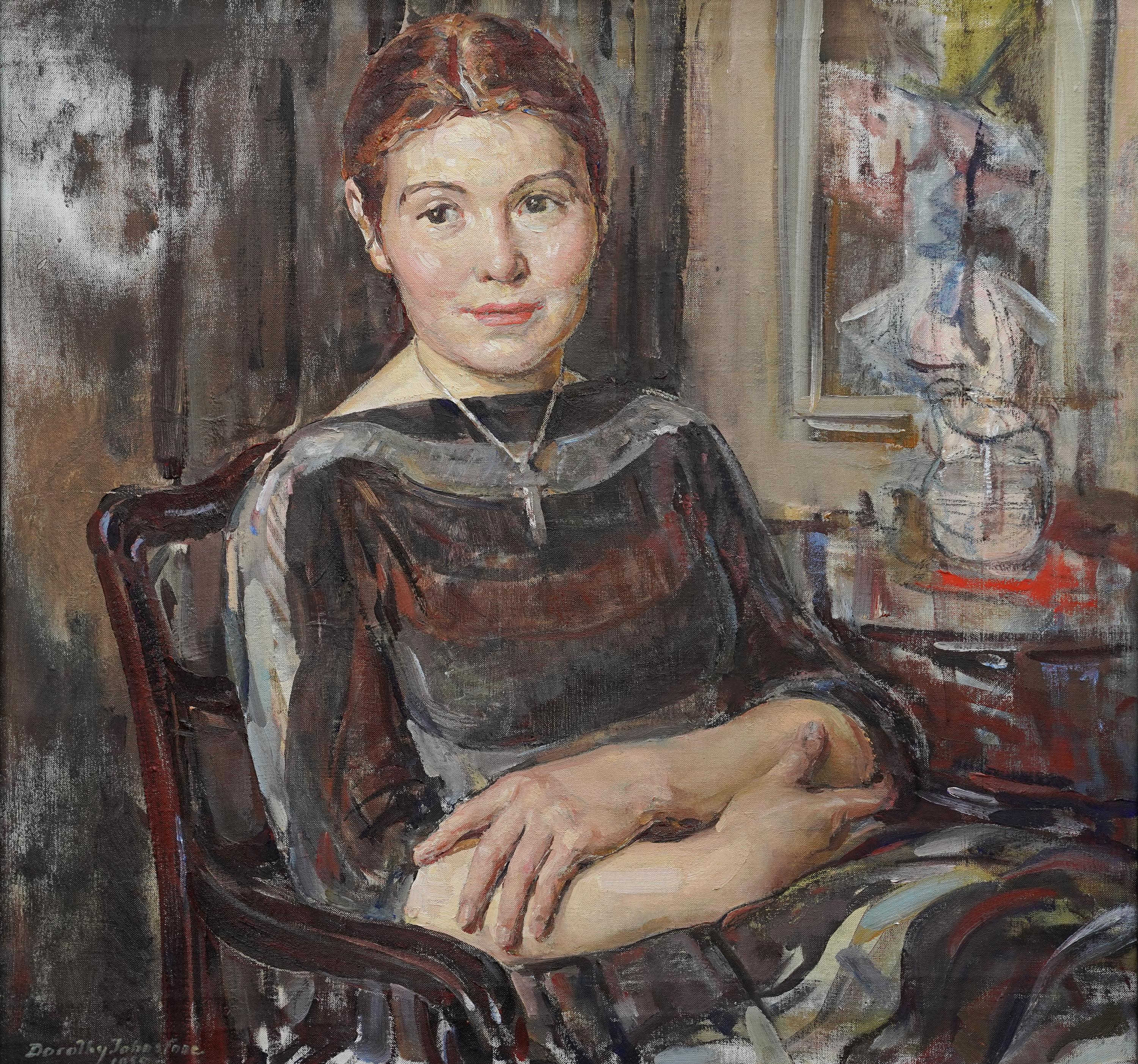 Porträt von Elspeth - Schottischer Impressionist 1950er Jahre Ausstellung Kunst Ölgemälde – Painting von Dorothy Johnstone