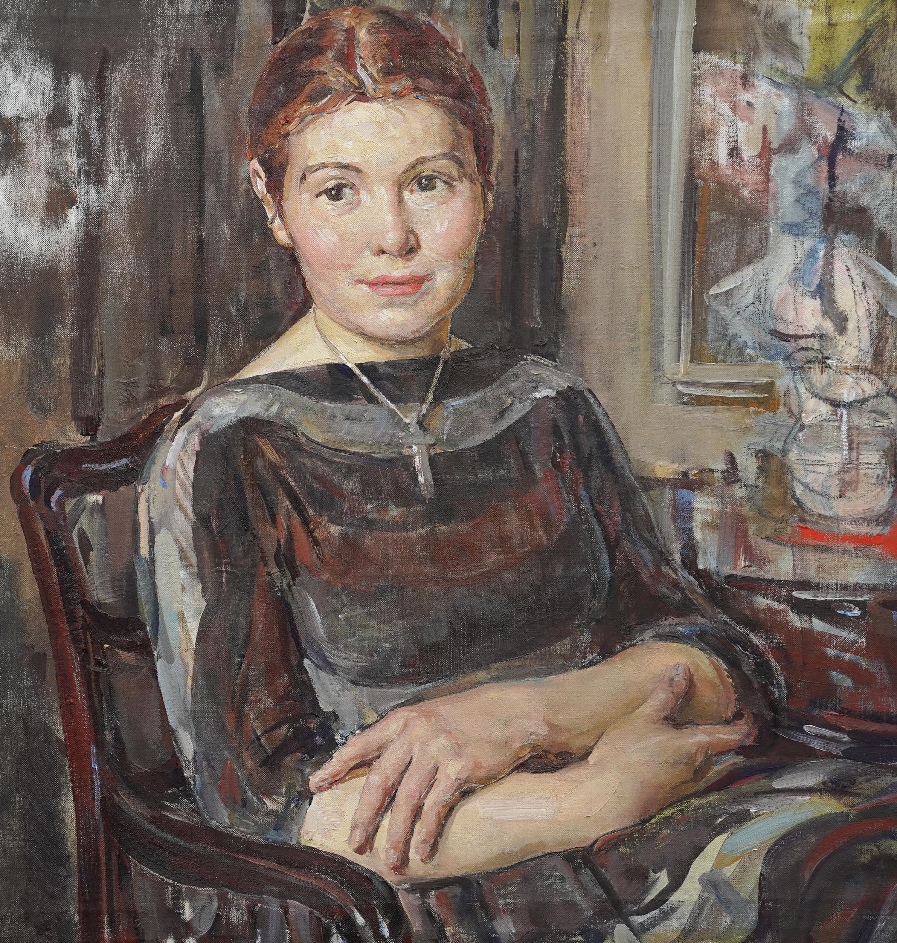 Porträt von Elspeth - Schottischer Impressionist 1950er Jahre Ausstellung Kunst Ölgemälde (Impressionismus), Painting, von Dorothy Johnstone