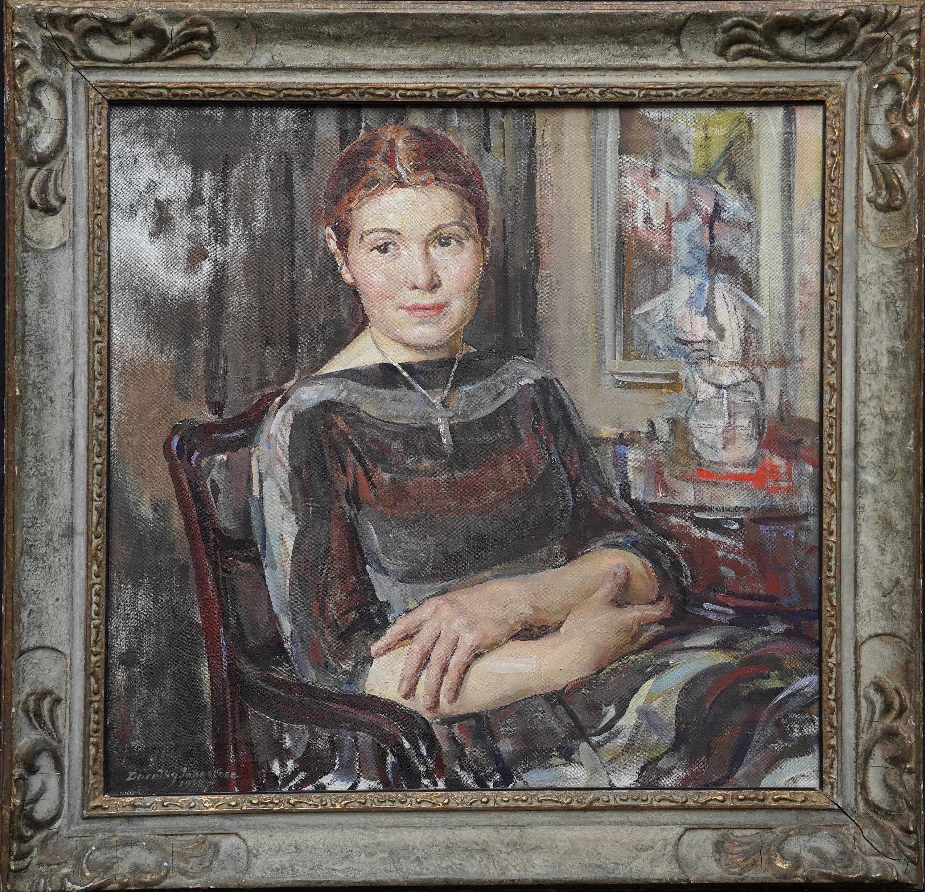 Portrait of Elspeth - Scottish Impressionist 1950's exhib art oil painting