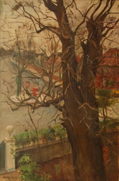 Adresse de l'artiste - Huile impressionniste du milieu du 20e siècle par Dorothy King - Londres