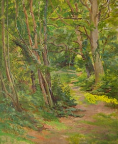 Vintage Spring Wooden Landscape - Mid 20th Century Impressionist Oil by Dorothy King
