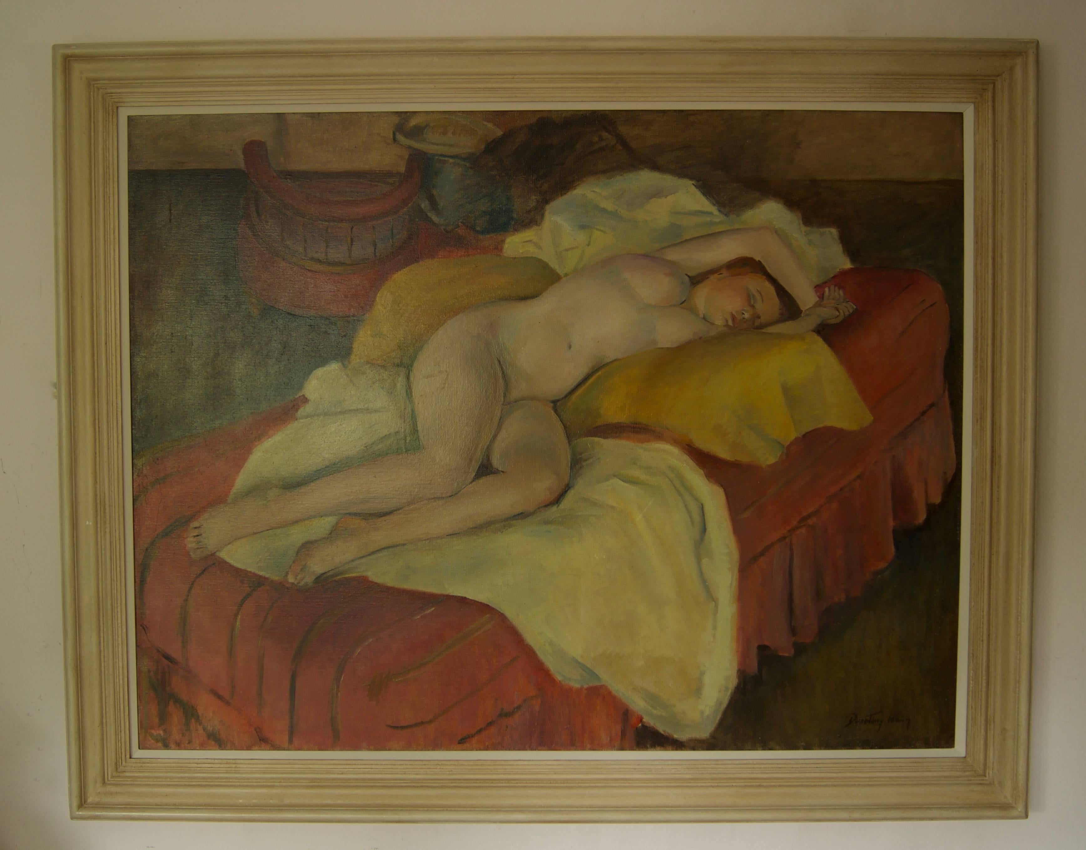 The Model Asleep - Mid 20th Century Nude Still Life Oil Painting by Dorothy King en vente 1