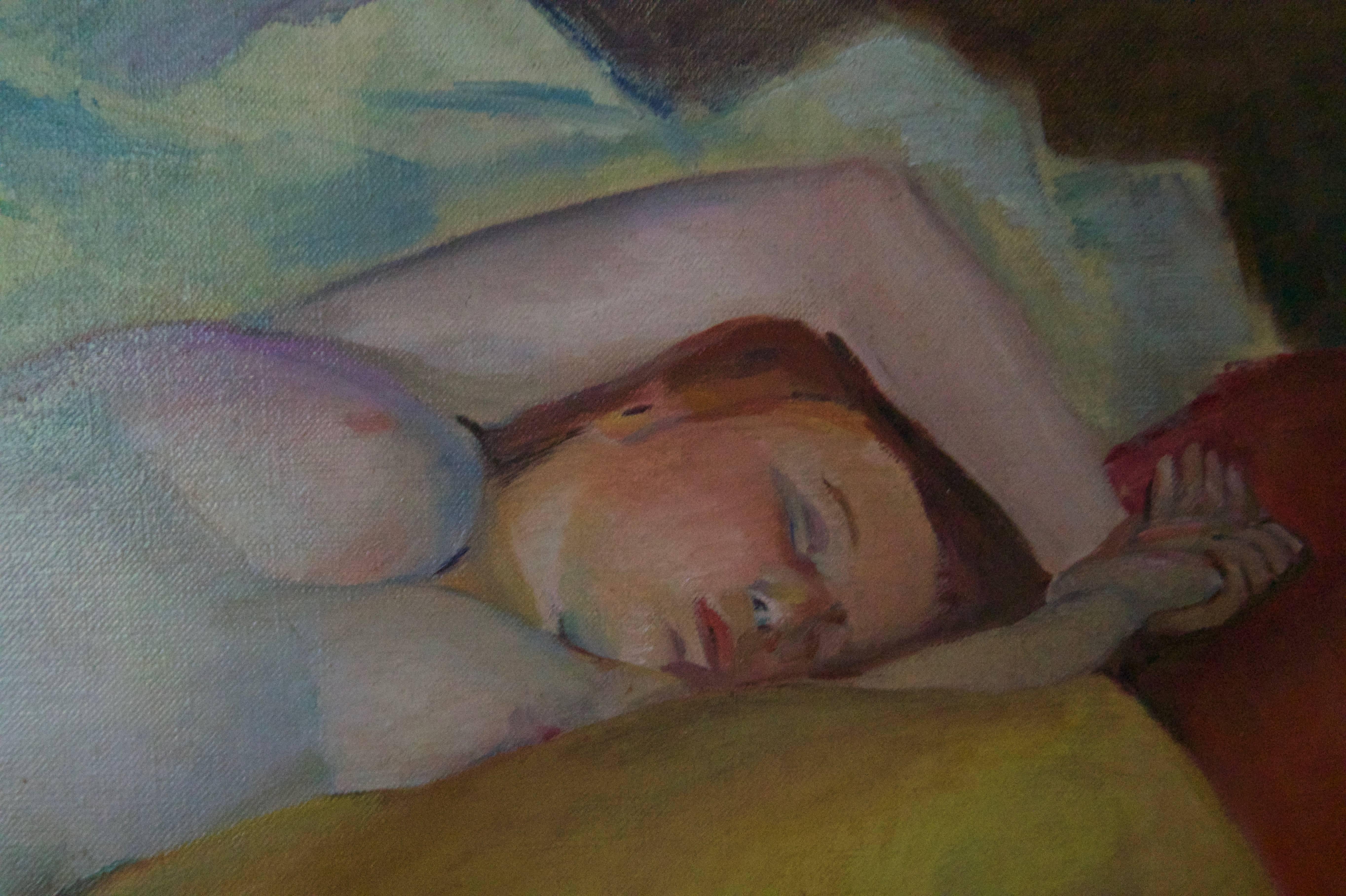 The Model Asleep - Mid 20th Century Nude Still Life Oil Painting by Dorothy King For Sale 2