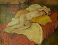The Model Asleep - Mid 20th Century Nude Still Life Oil Painting by Dorothy King